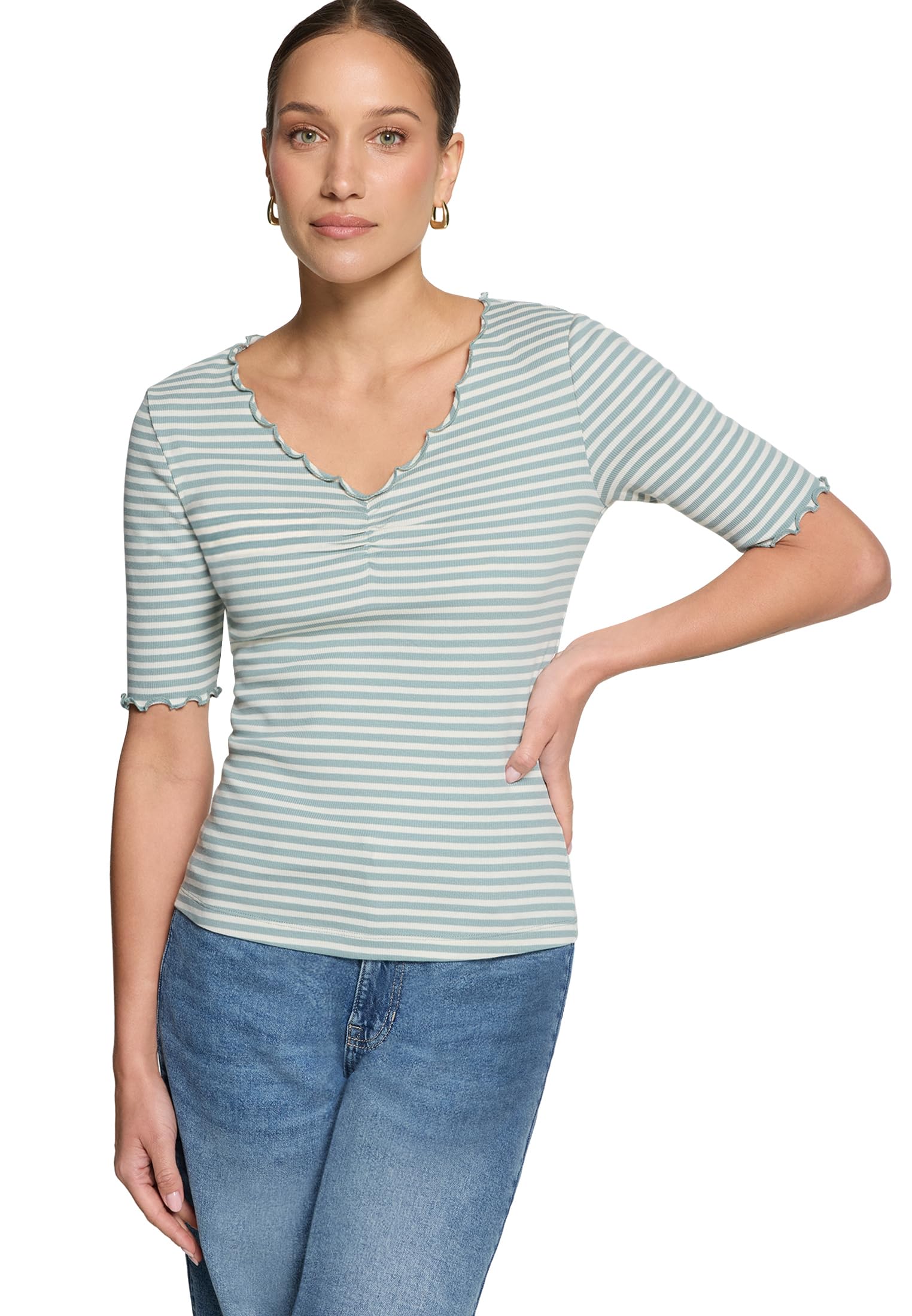 zero Halbarm-Shirt mit Raffung Shirt 38 Blue Cream