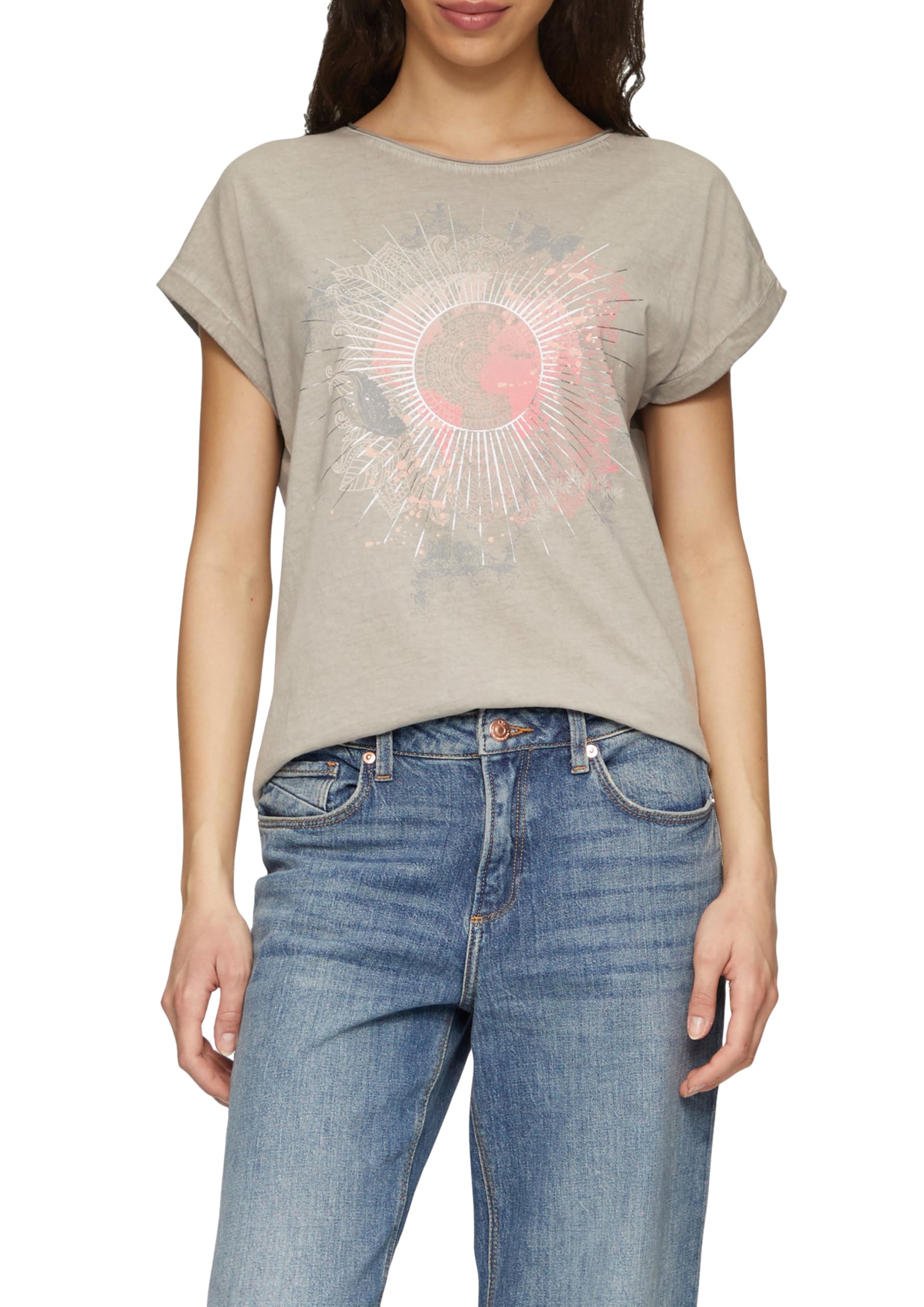 s.Oliver QS Oversize-Shirt S Salbeigrün Frontprint