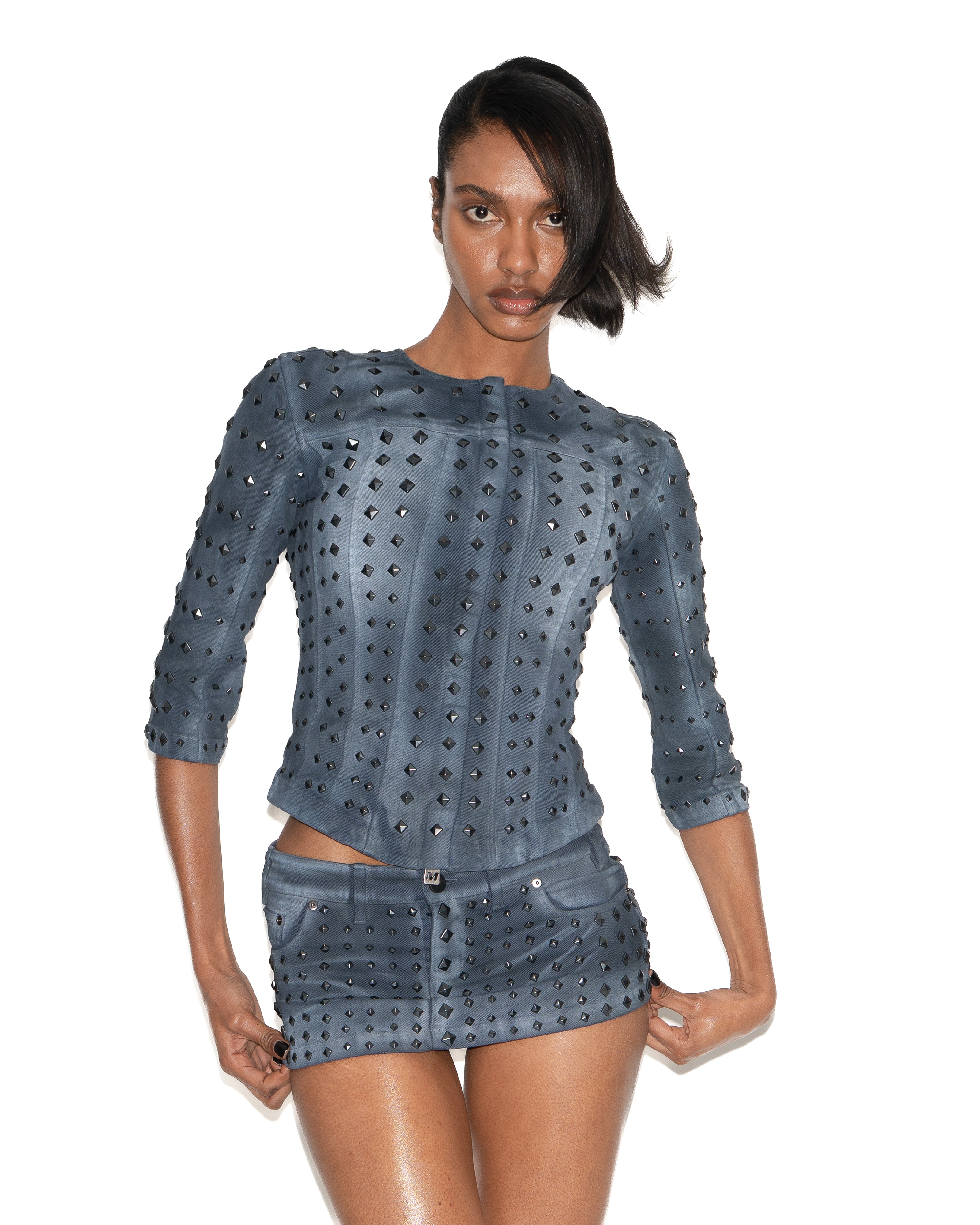 Mowalola Slim Moto Studded Jeansjacke Nieten