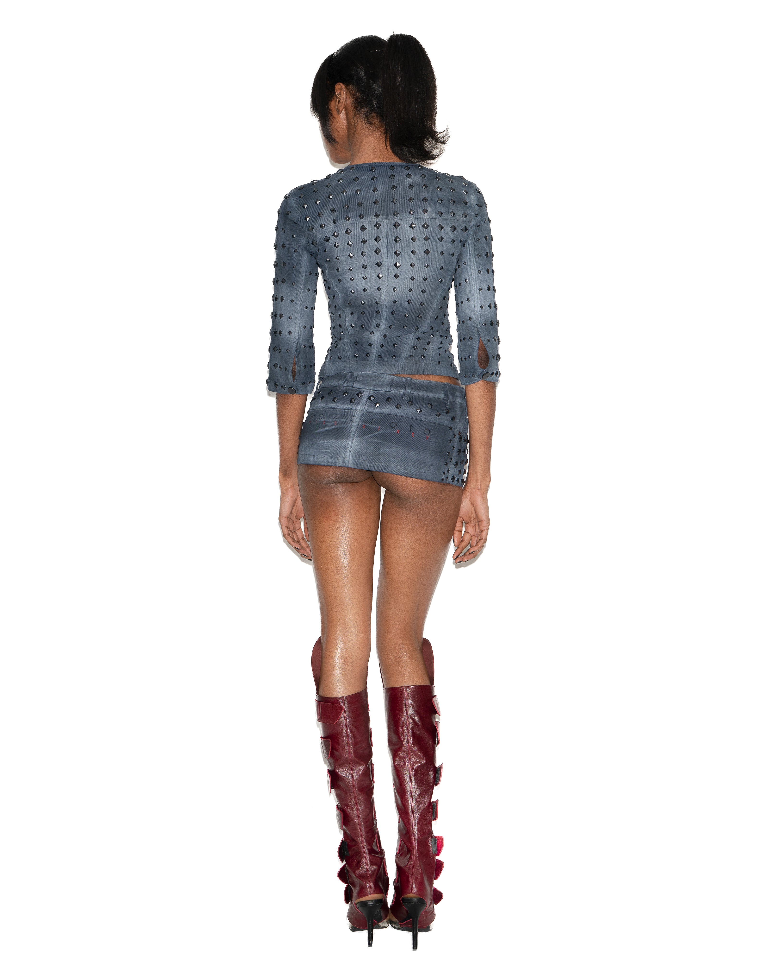 Mowalola Moto Studded Minirock schwarz Denim Nieten