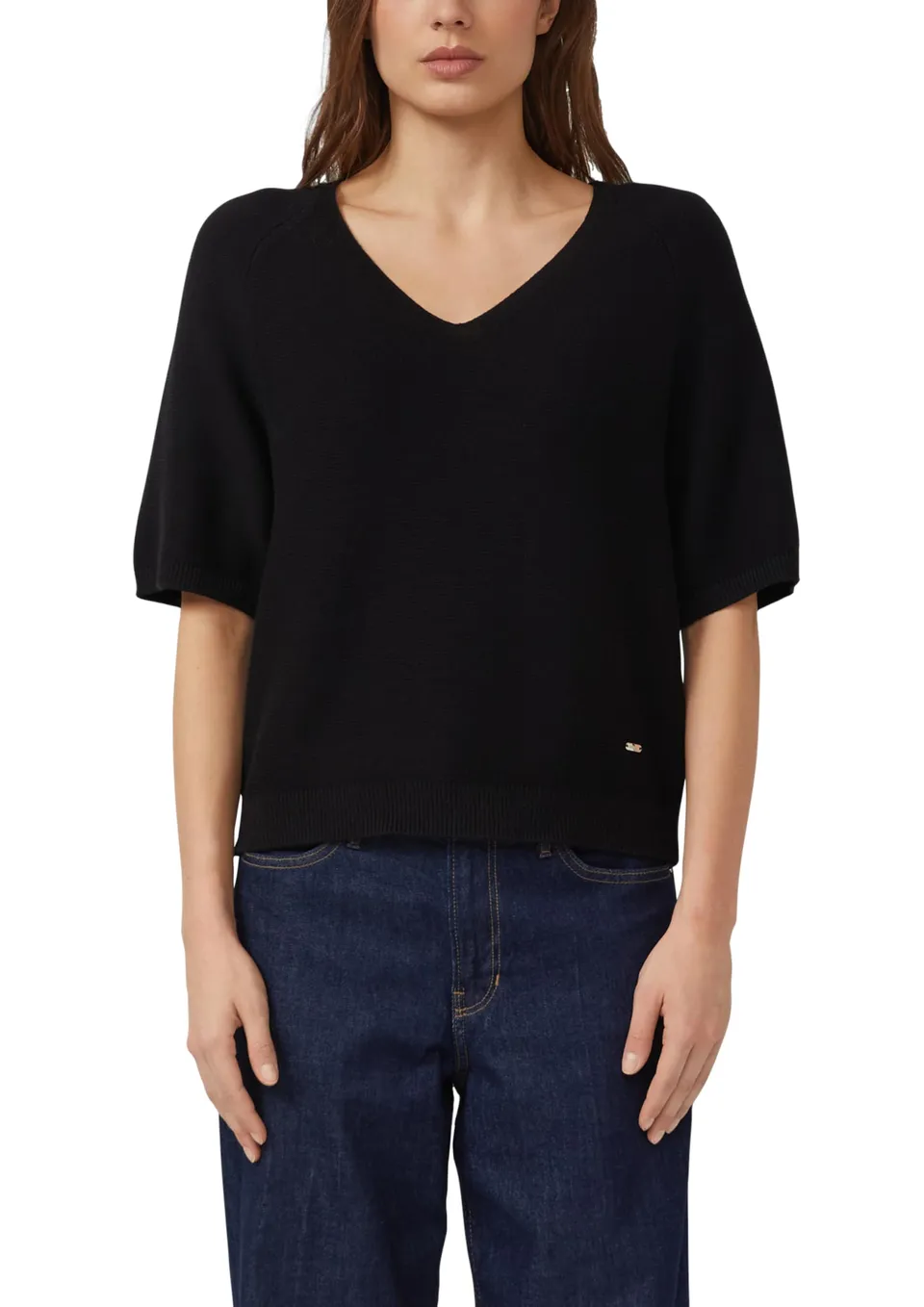 s.Oliver Red Label Kurzarm-Strickpullover Baumwollmix schwarz