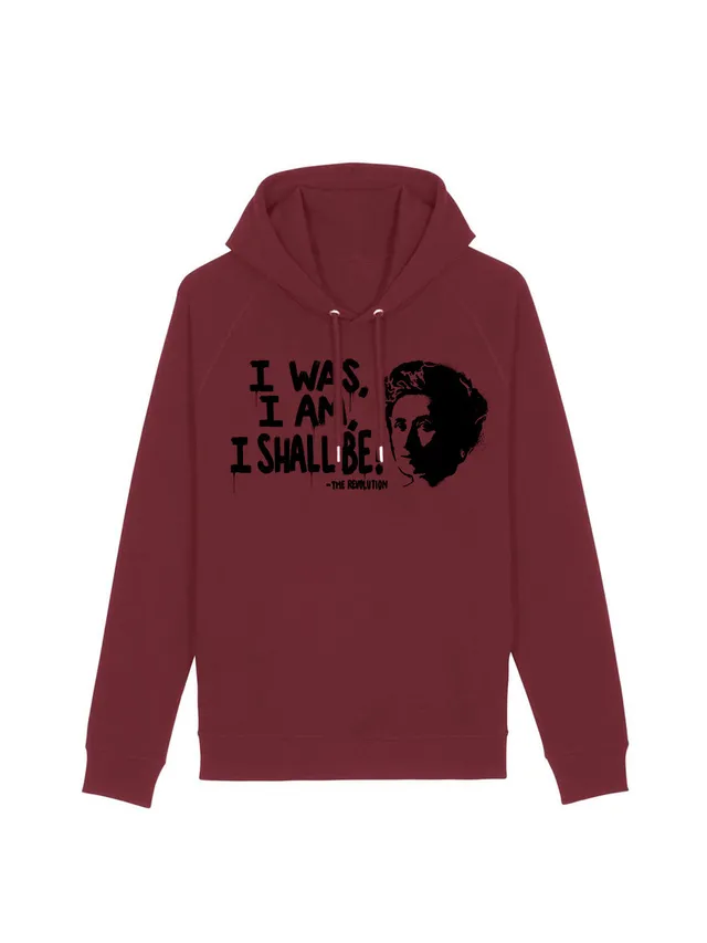 dna merch Die Revolution Rosa Luxemburg Kapuzenpullover Burgunderrot Bio