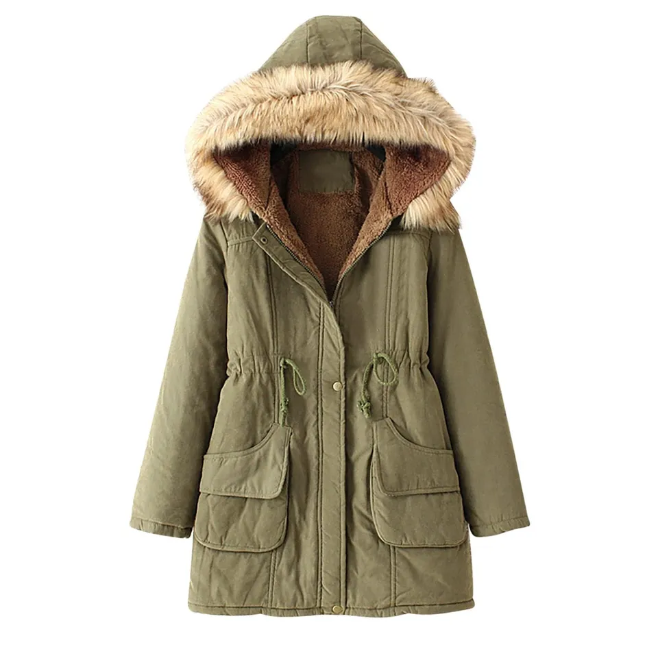 Singular Wintermantel Damen Parka mit Kapuze Teddyfleece gefüttert