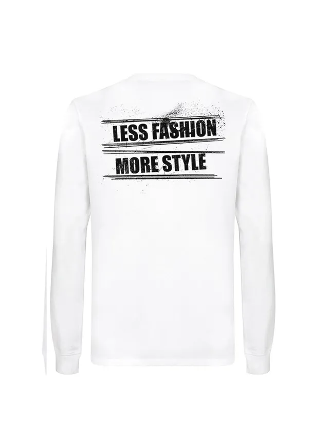 dna merch Less Fashion More Style Langarmshirt Weiß Baumwolle