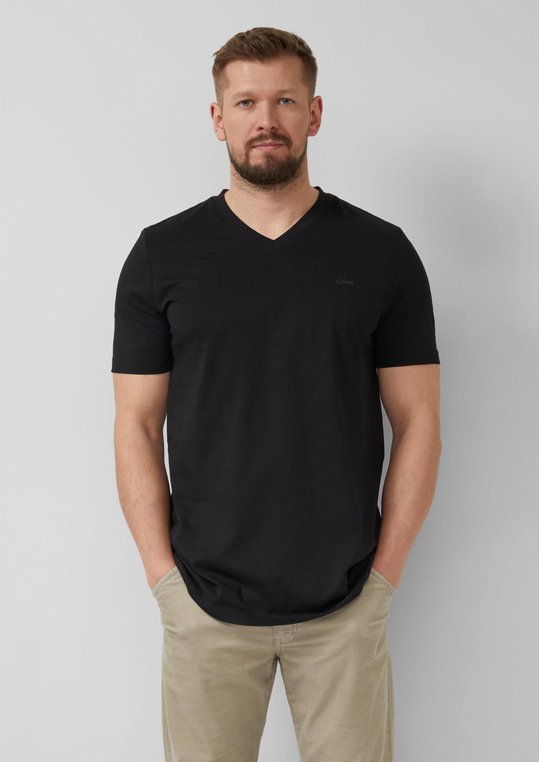 s.Oliver Junior T-Shirt V-Neck Logo schwarz Tall Size