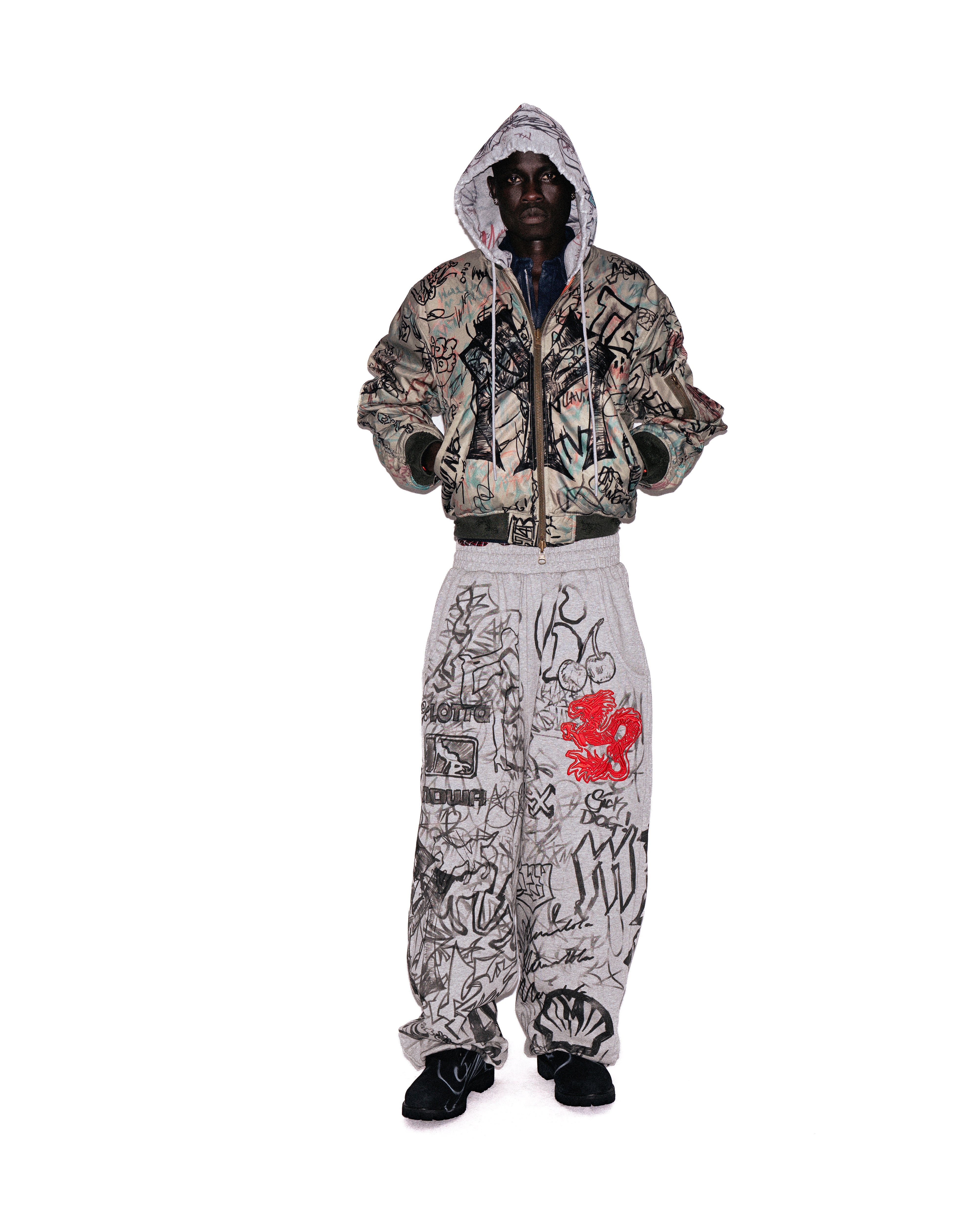 Mowalola Graffiti Bomber Bomberjacke Nylon cropped orange