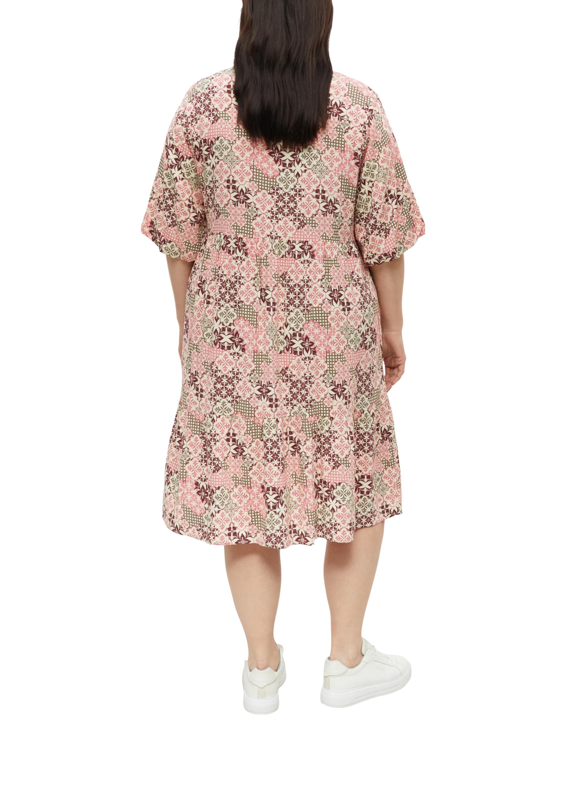 s.Oliver Red Label Kleid V-Ausschnitt Puffärmel Gr.50 Print