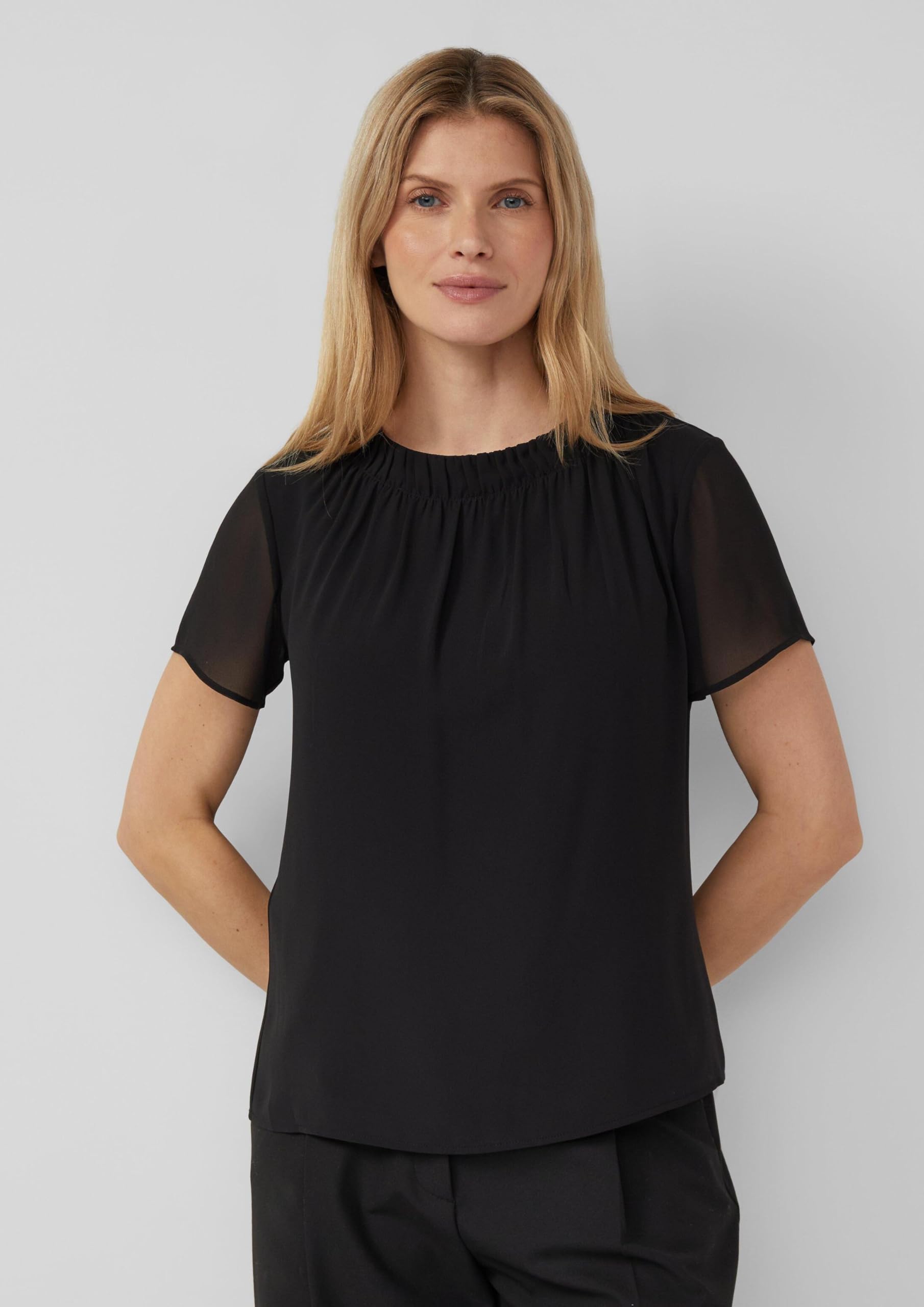 s.Oliver Chiffon-Bluse Kurzarm Gr. 38 mit Raffung