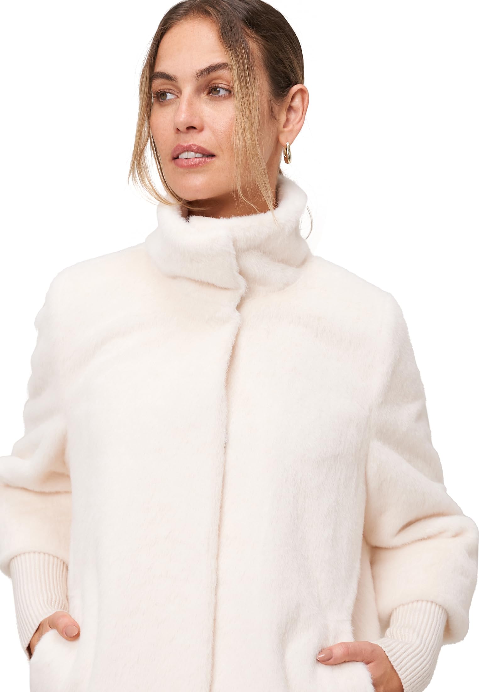 zero Fellimitat-Jacke Stehkragen 40 Eggnog warm