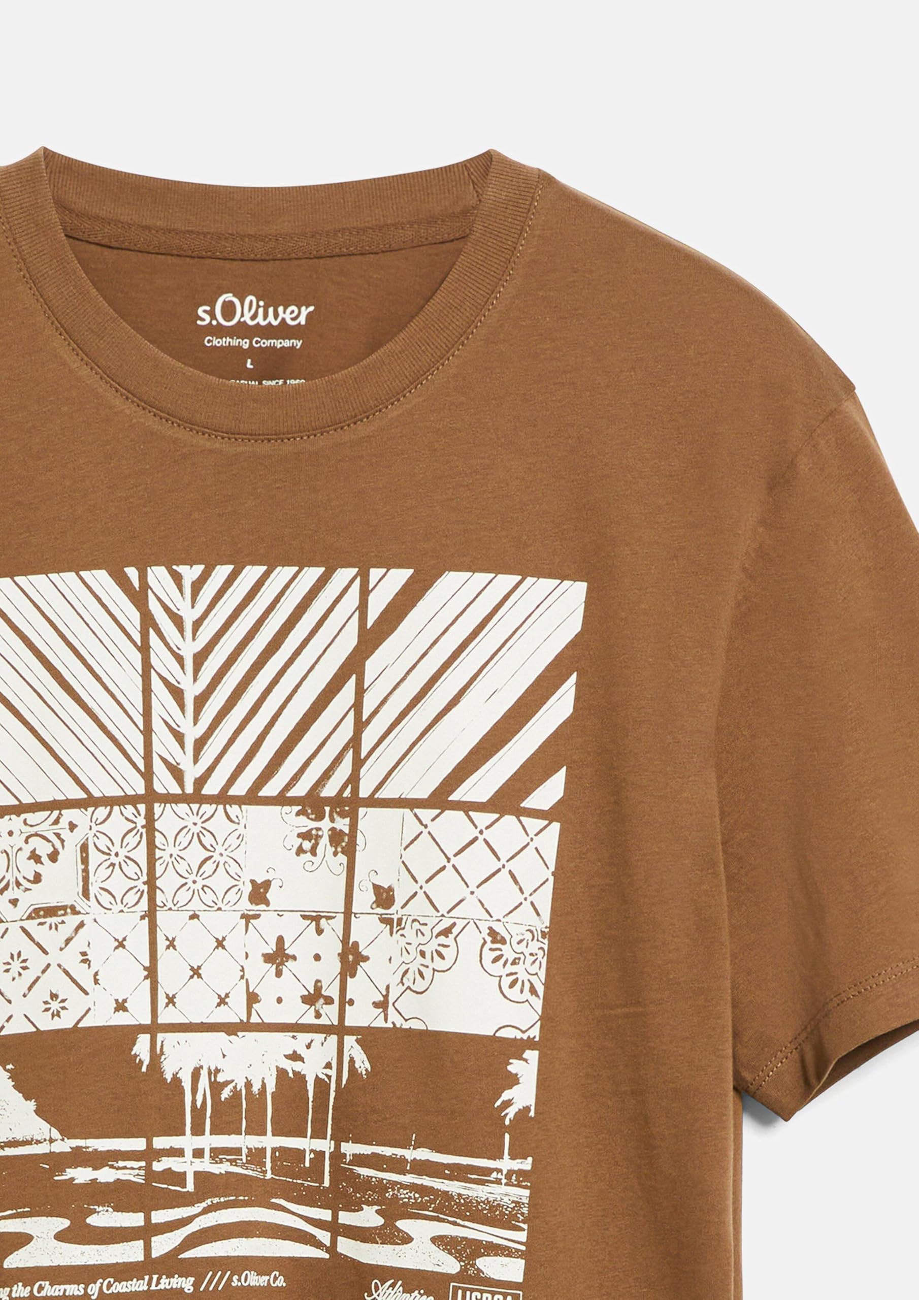 s.Oliver Junior T-Shirt Herren Braun Regular Fit Frontprint