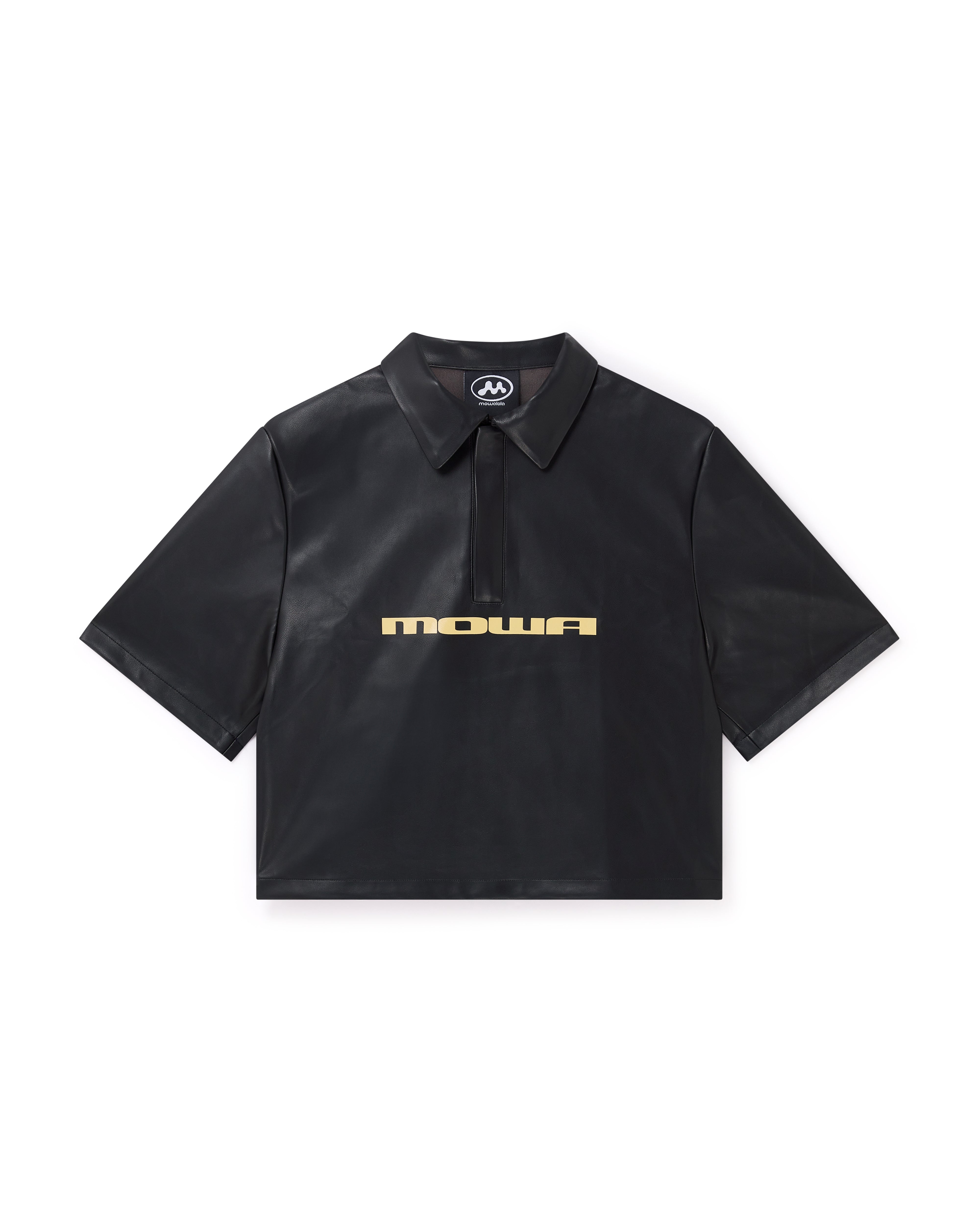 Mowalola Moto Polo Shirt Cropped Kunstleder bedruckt