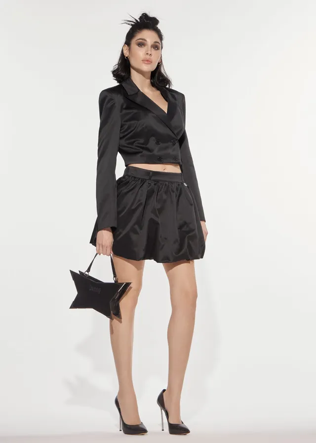 Denny Rose Duchesse Cropped Blazer Schwarz Doppelreihig