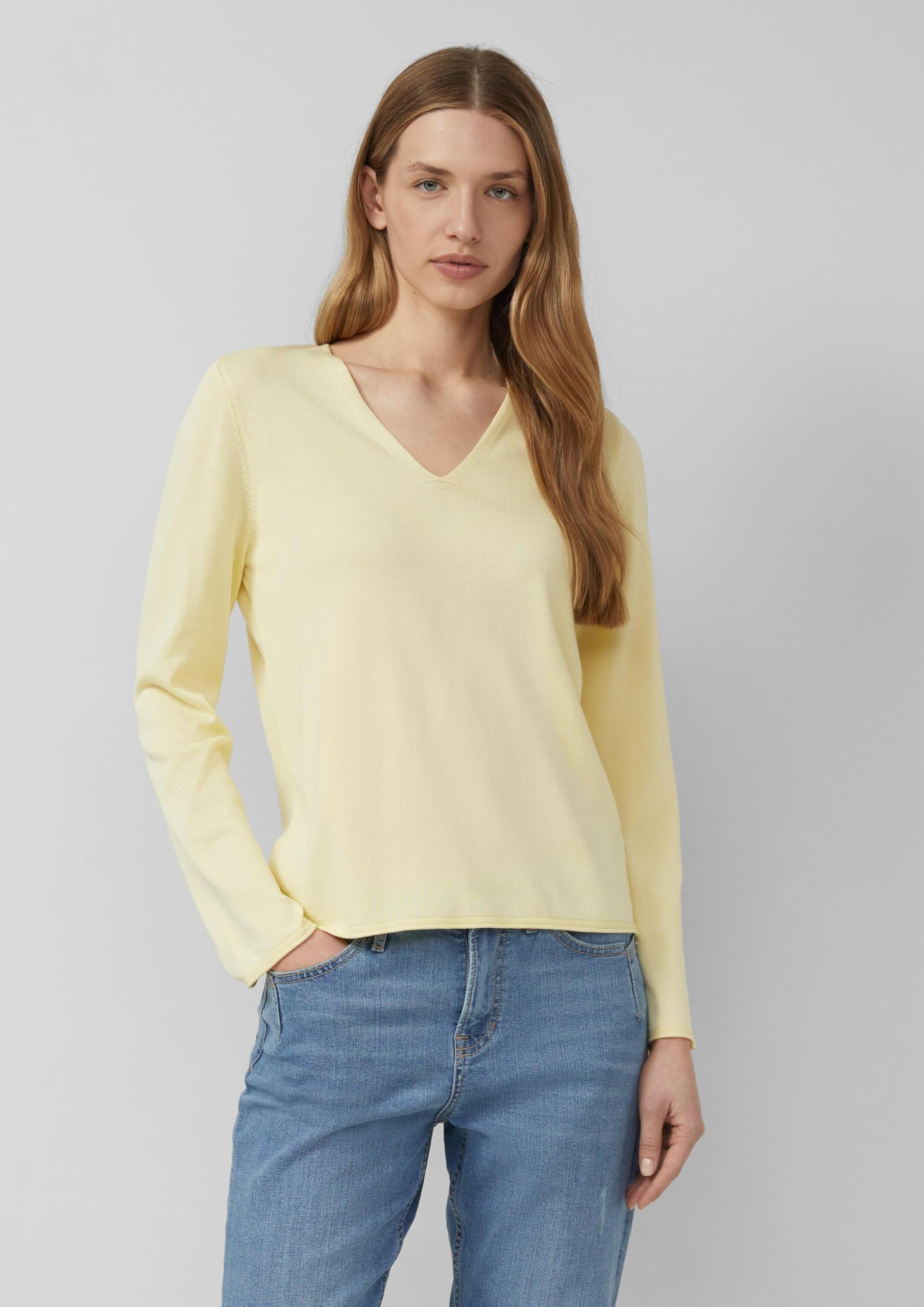 s.Oliver Red Label Feinstrickpullover gelb V-Ausschnitt