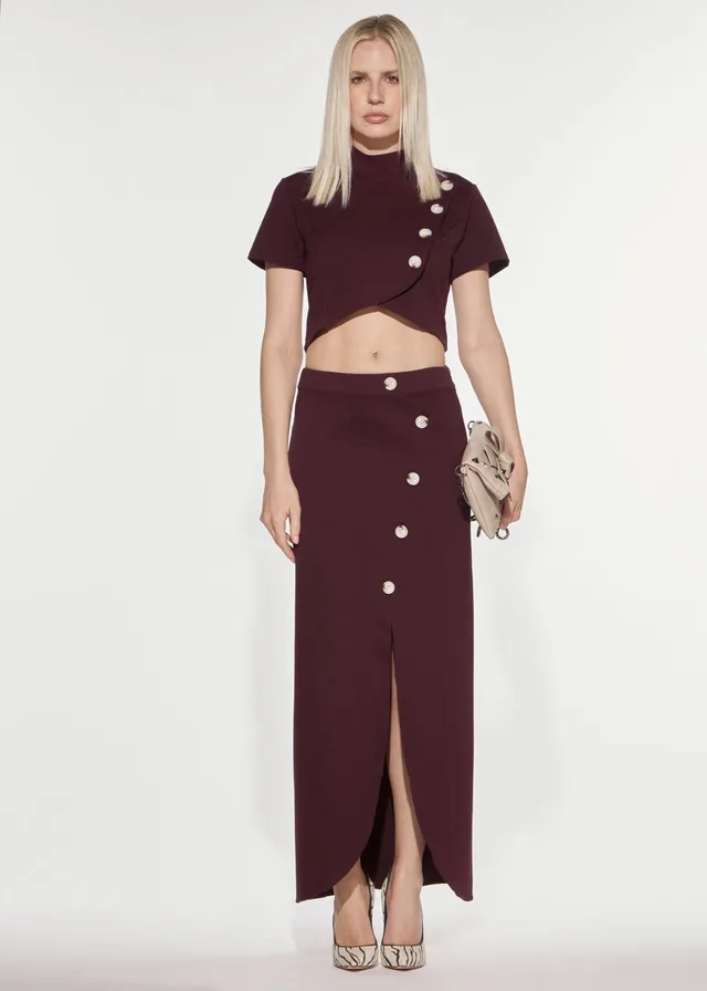 Denny Rose T-Shirt Punto Milano Cropped Red Wine