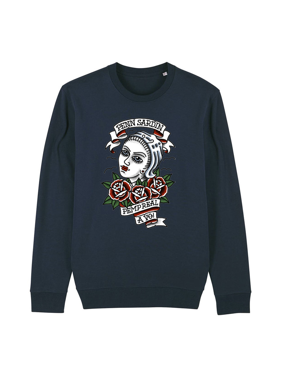 dna merch Penn Sardin Rundhalspullover Damen Schwarz Baumwolle