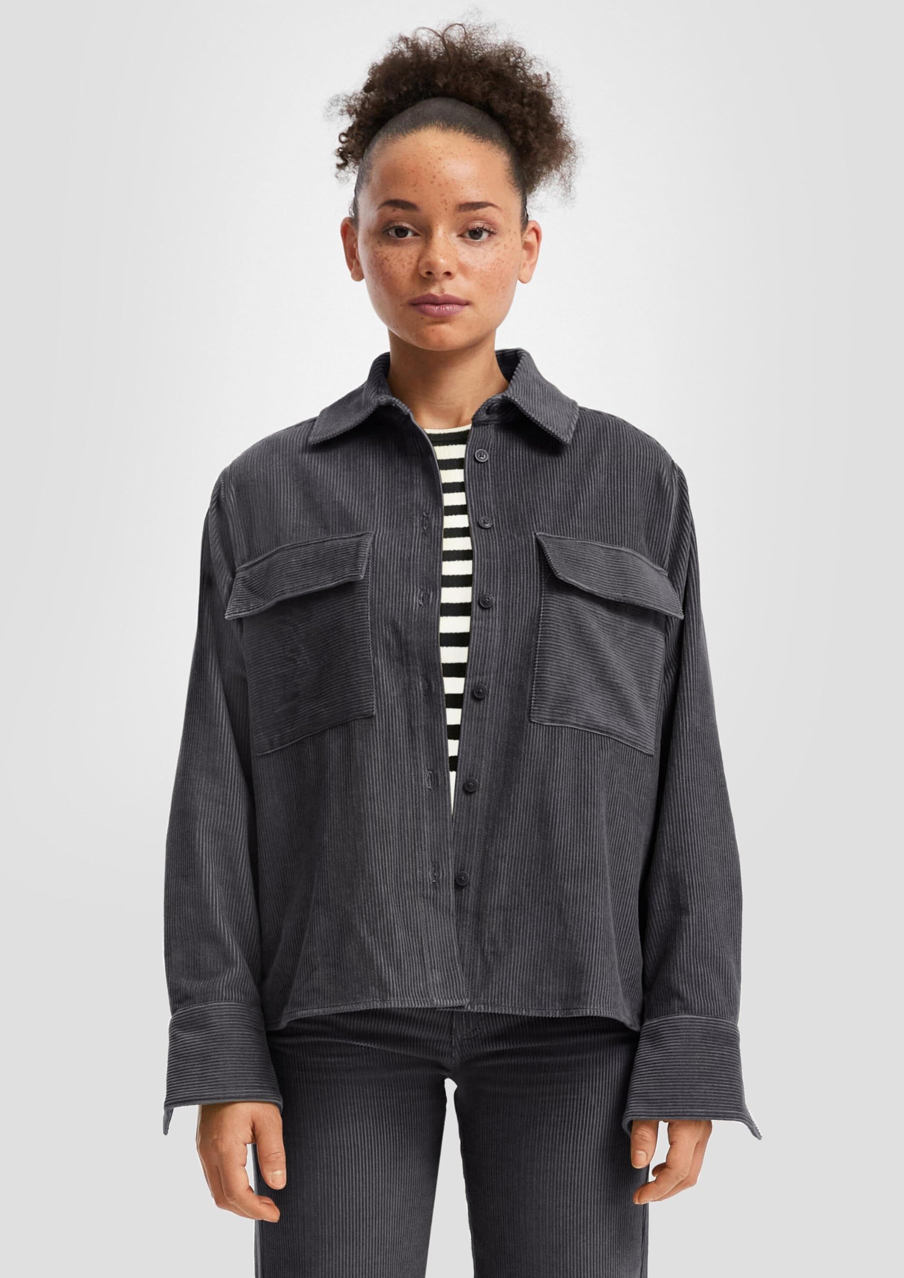 QS by s.Oliver Cord-Overshirt Brusttaschen pastelltürkis
