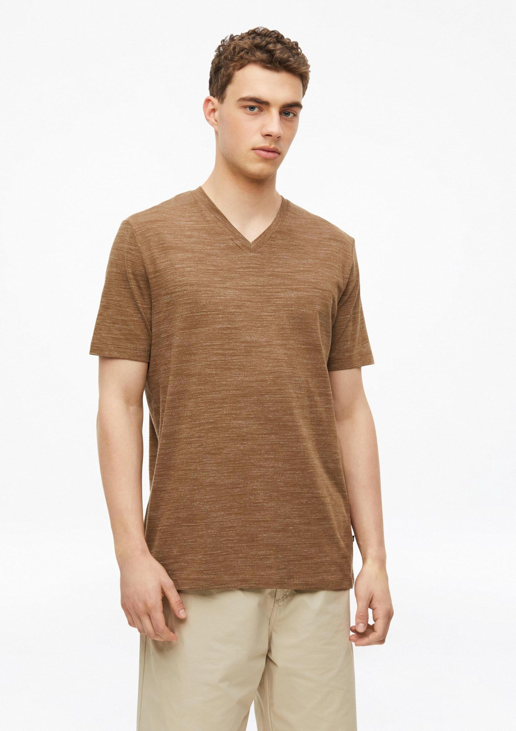 s.Oliver Meliertes T-Shirt mit V-Ausschnitt Braun meliert