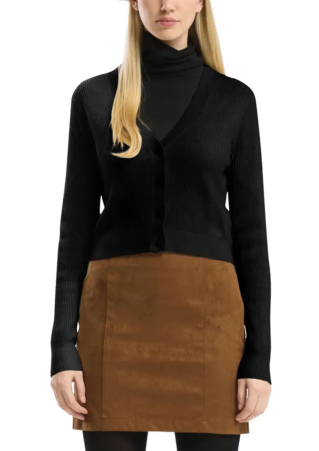 s.Oliver QS Strickjacke kurz Rippstruktur Knopfleiste