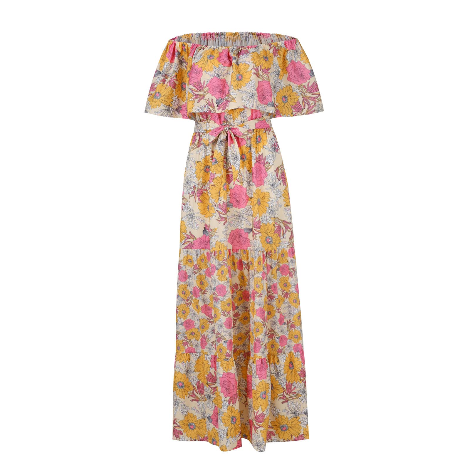 Singular Maxikleid Kleid Gelb E# Yellow Off-Shoulder Boho