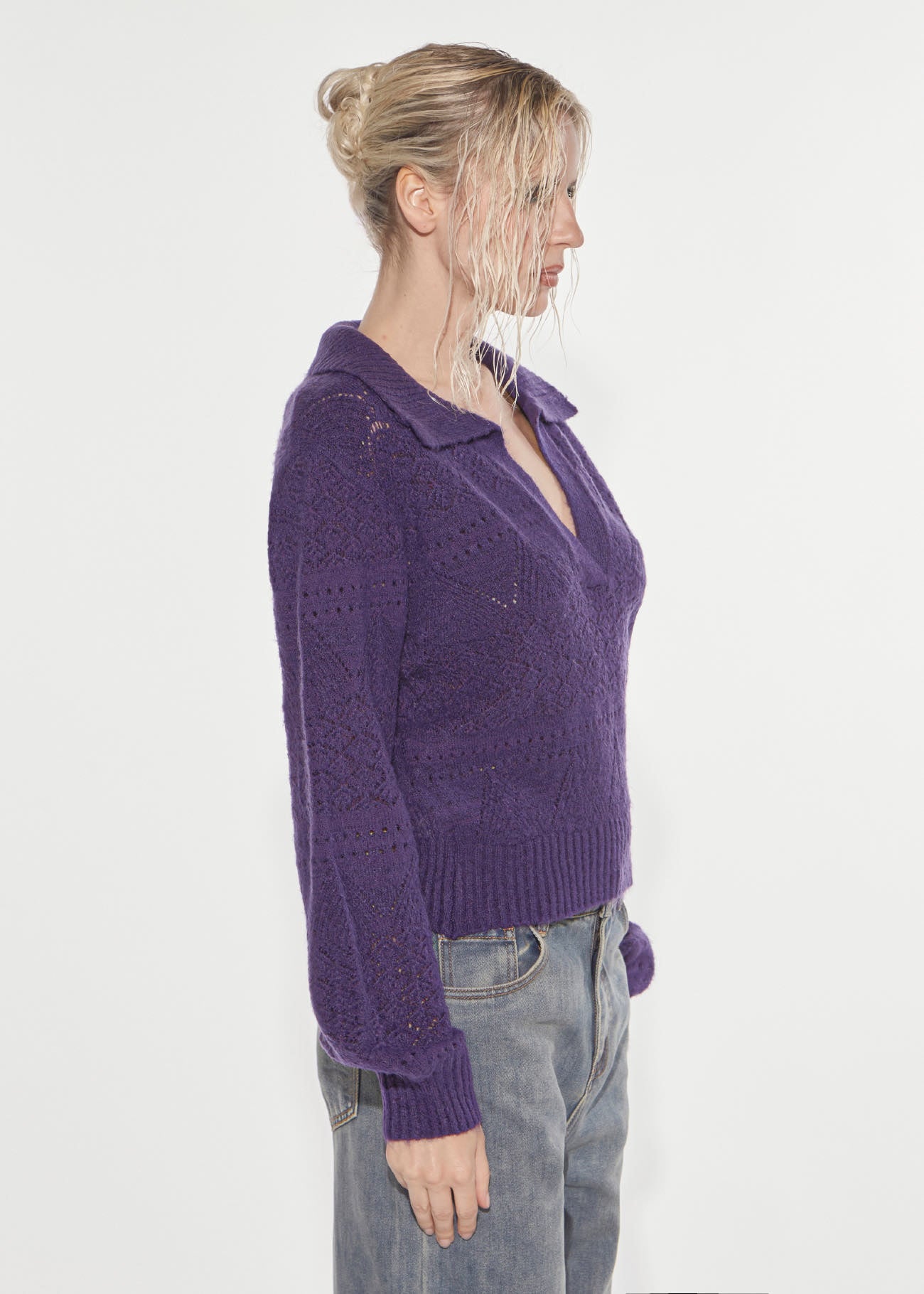 Denny Rose Punto Pizzo Polokragen Pullover Lila
