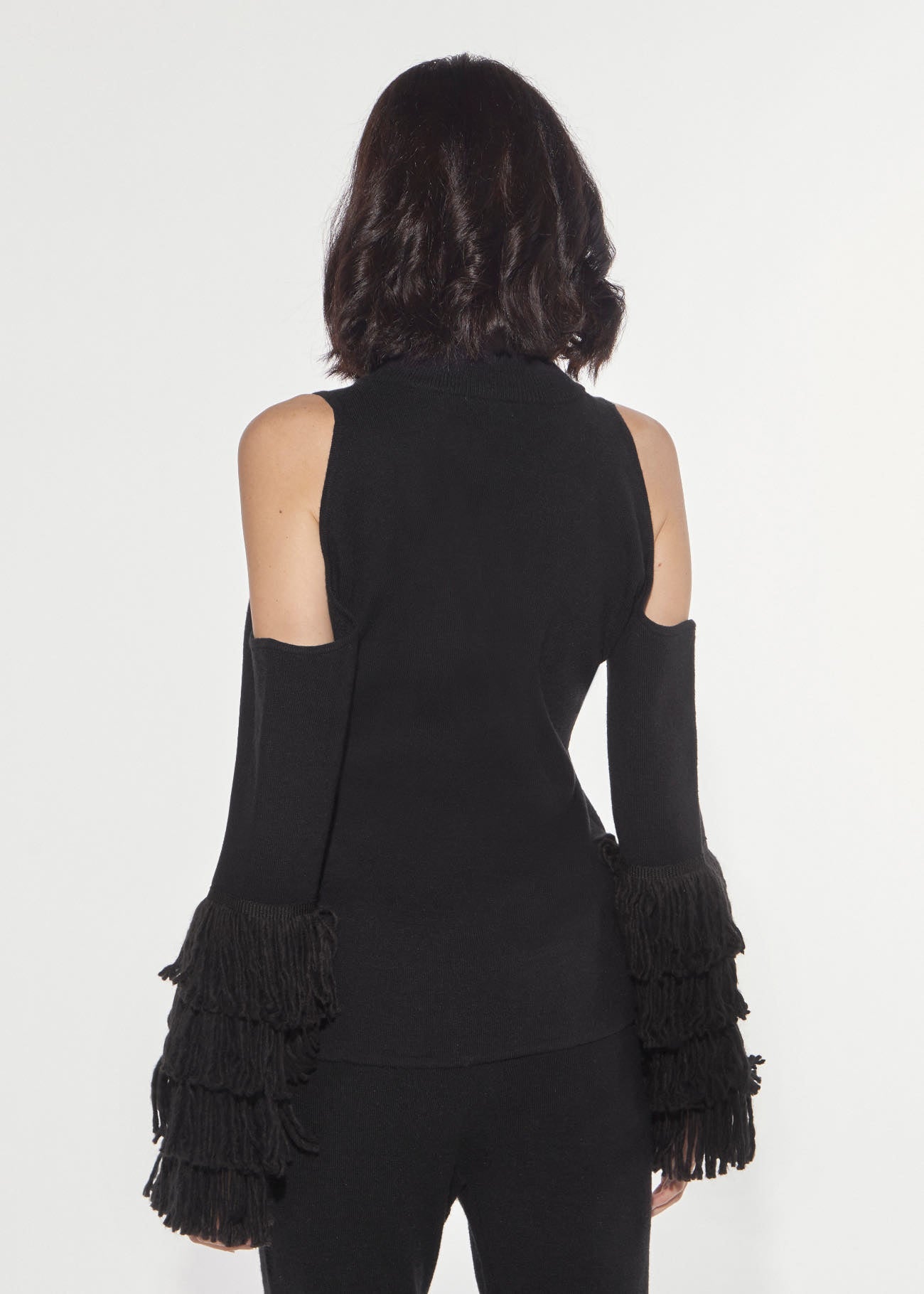 Denny Rose Cut-Out Pullover schwarz Fransen