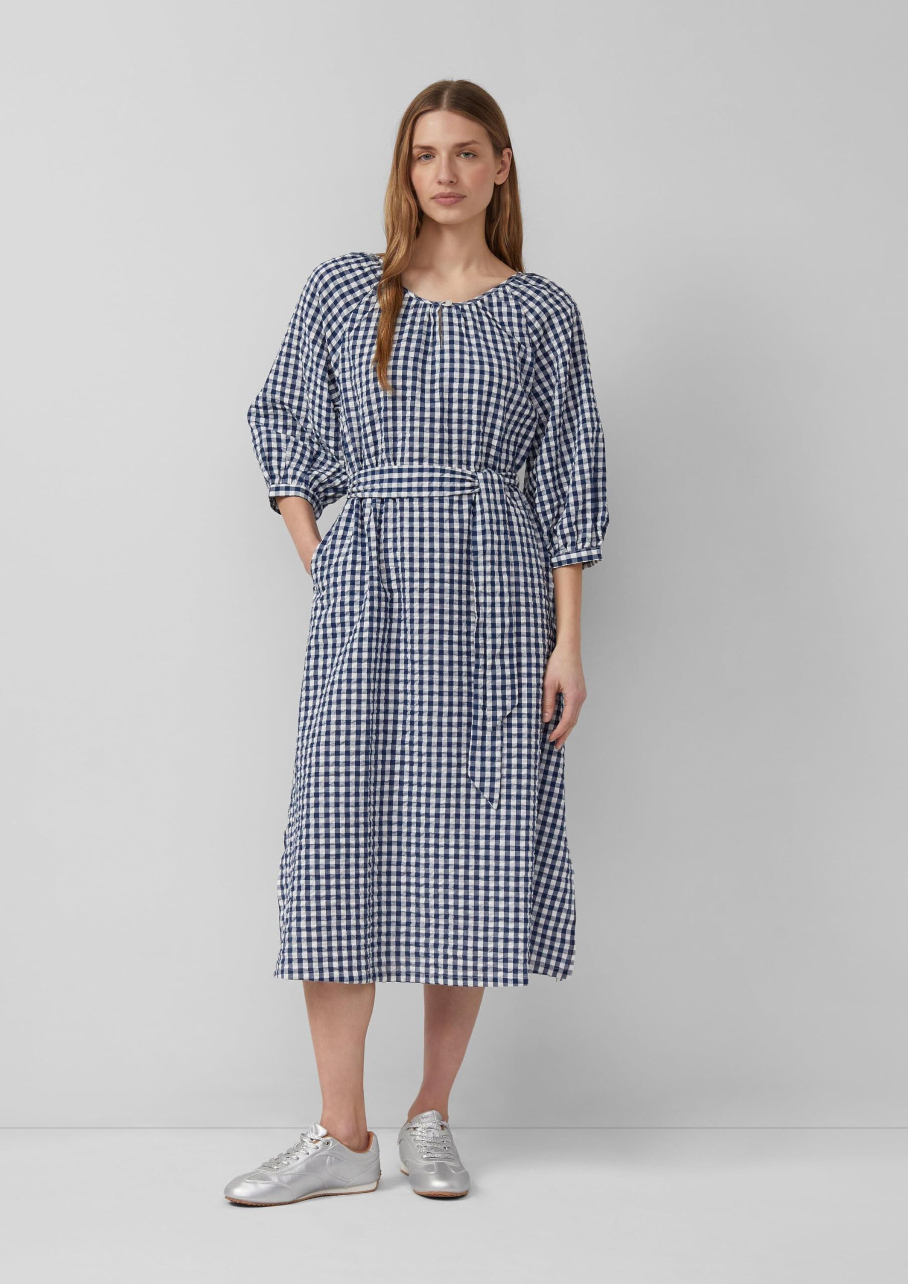 s.Oliver Red Label Seersucker-Kleid kariert 48 Gürtel