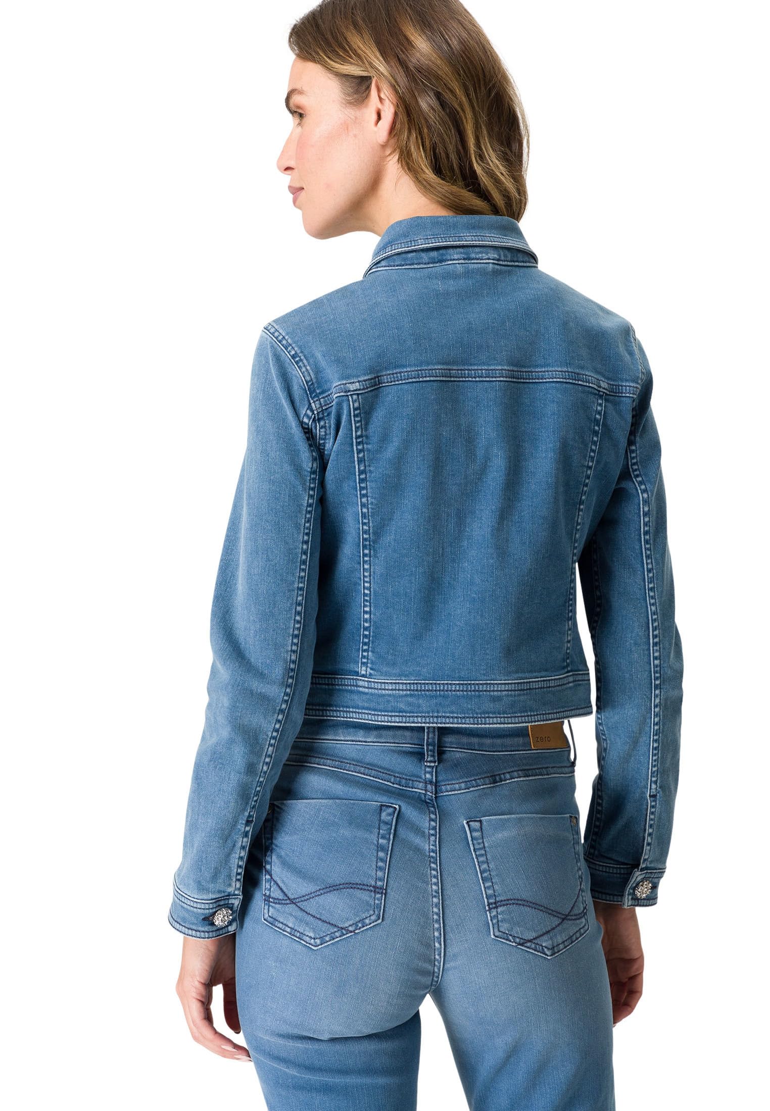 zero Jeansjacke mit Glitzerknöpfen Jacke Light Blue Denim 34