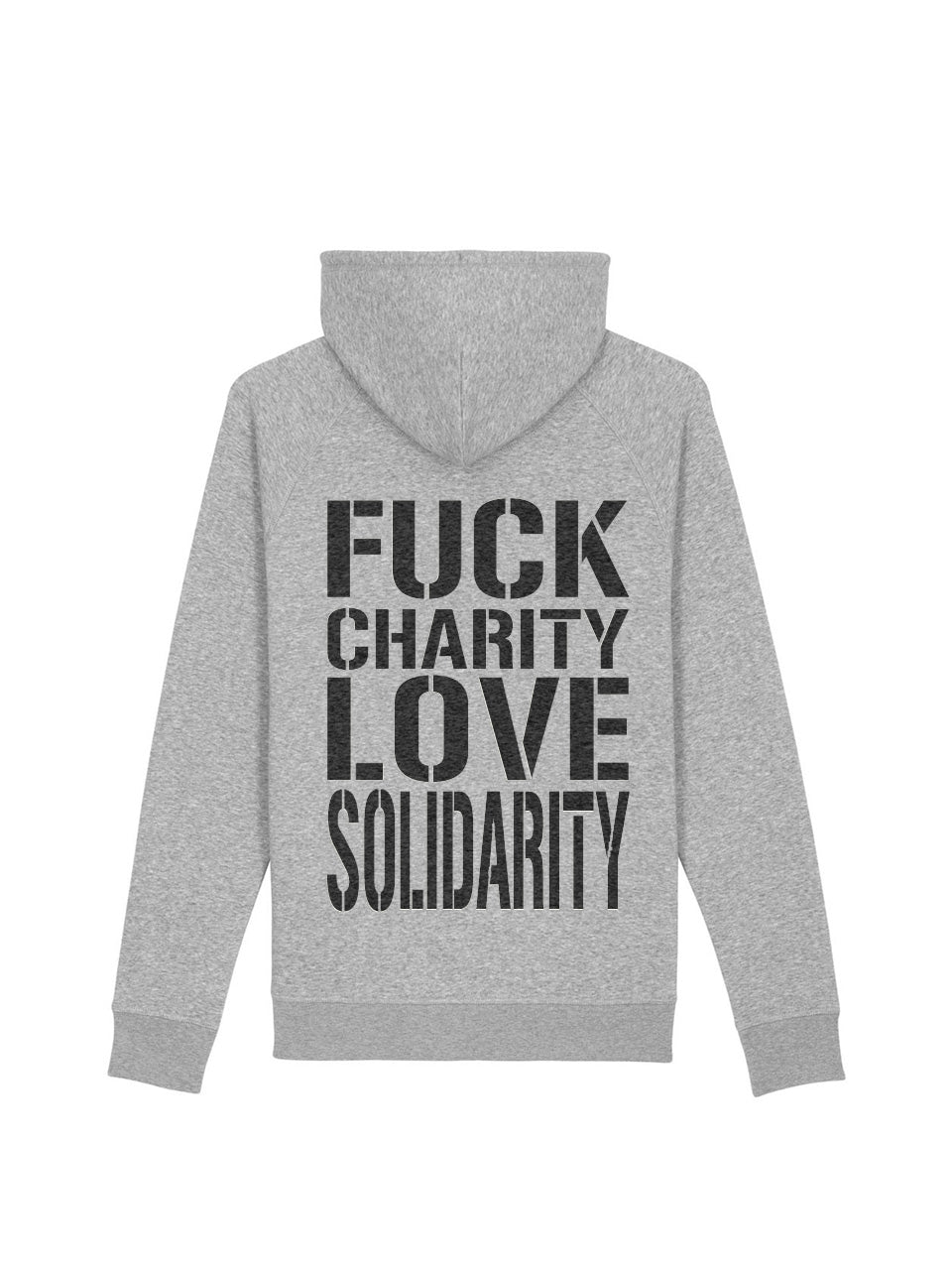 dna merch Fuck Charity Love Solidarity Hoodie Schwarz Bio