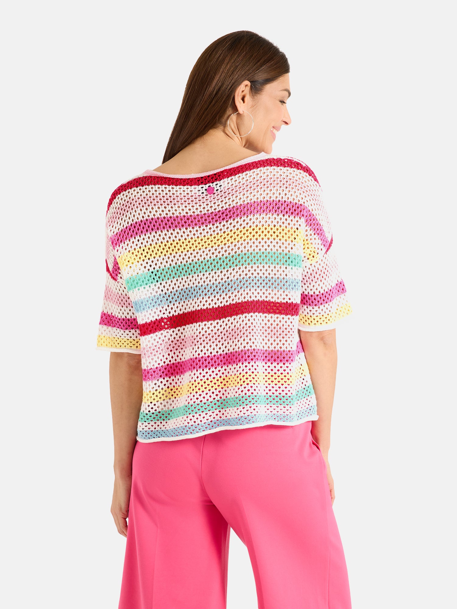 Lieblingsstück AriadneL Kurzarm-Pullover Lochstrick Streifen
