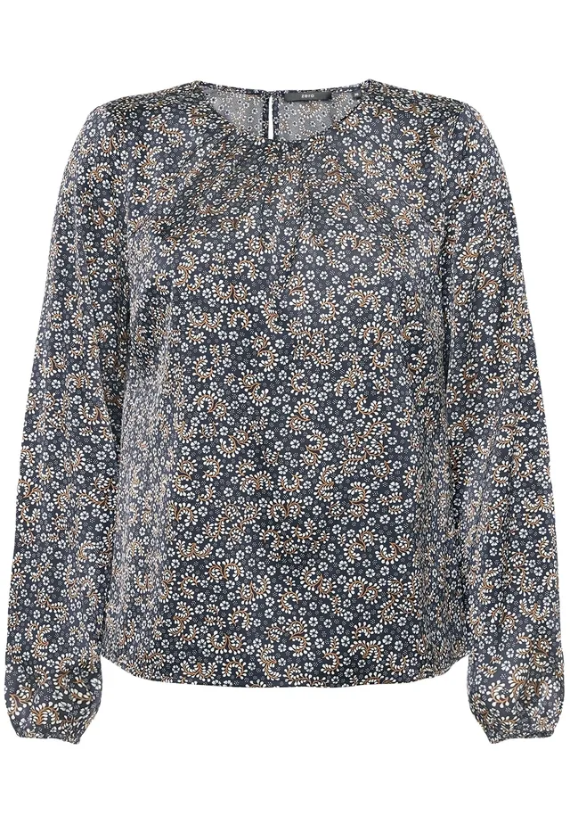 zero Satinbluse mit Druck Damen Dark Bluecream Gr. 40 glänzend