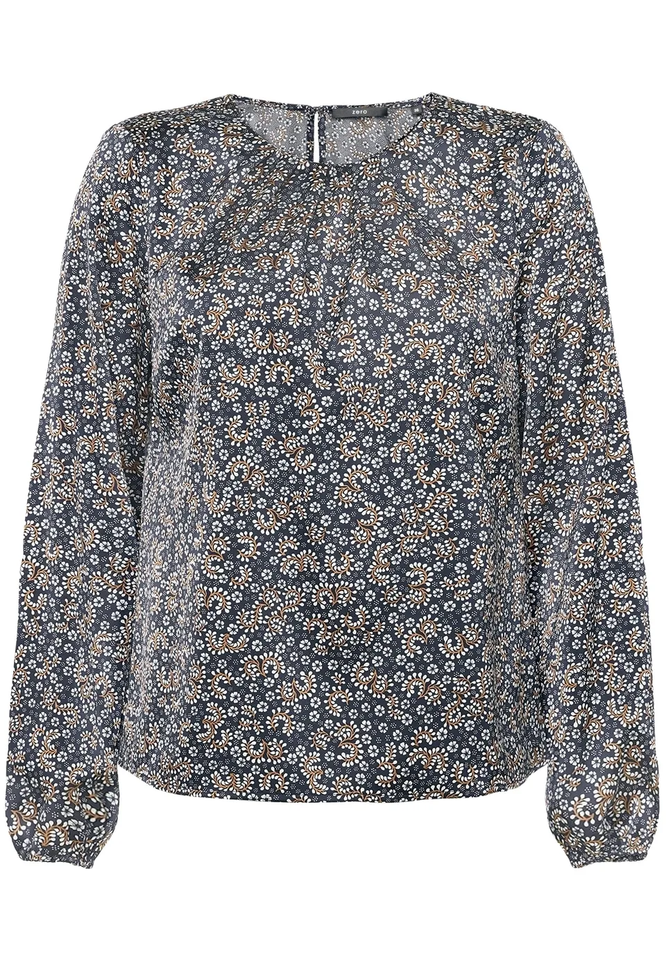 zero Satinbluse mit Druck Damen Dark Bluecream Gr. 40 glänzend