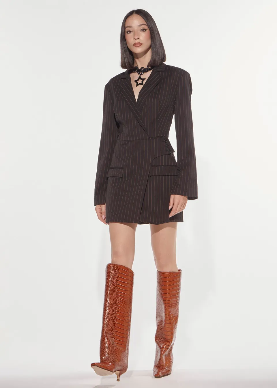 Denny Rose Portafoglio Wickelkleid Nadelstreifen Charcoal
