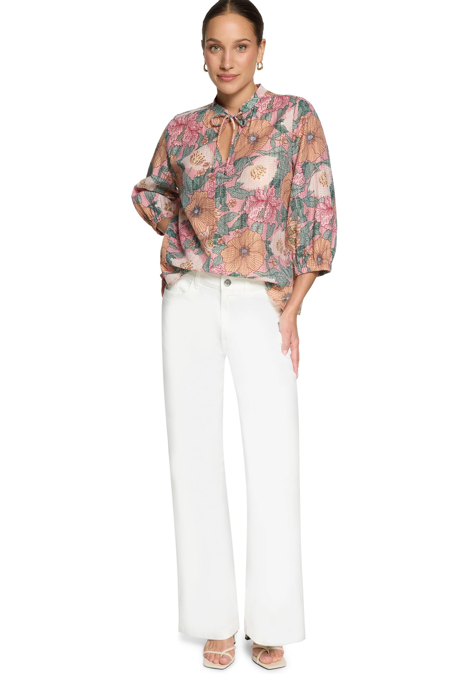 zero Bluse Kurz 3/4 Arm Blumenmuster V-Ausschnitt