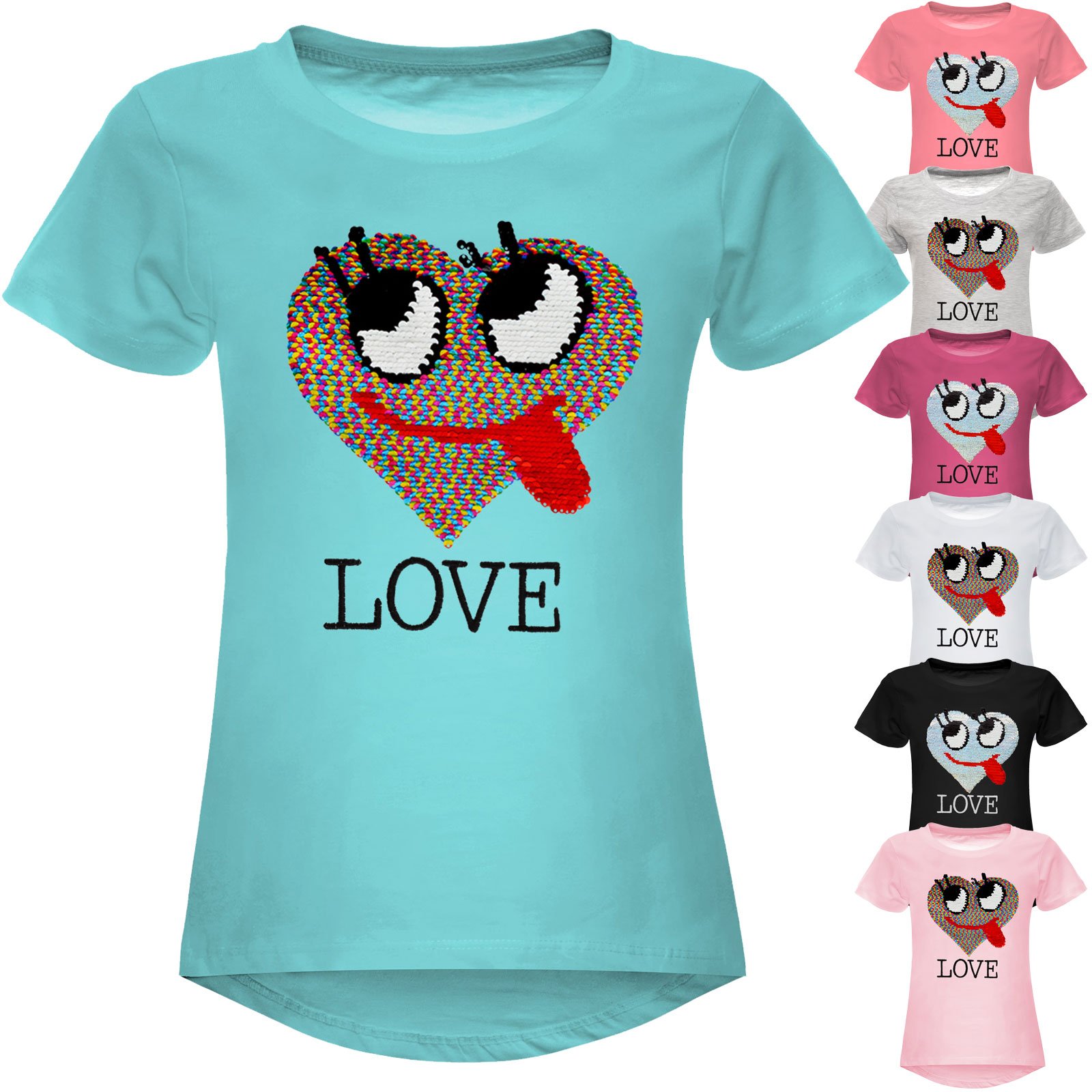 BEZLIT Mädchen T-Shirt Wendepailletten Herz Baumwolle rosa 116