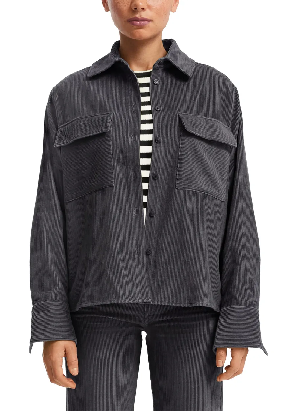 QS by s.Oliver Cord-Overshirt Brusttaschen pastelltürkis