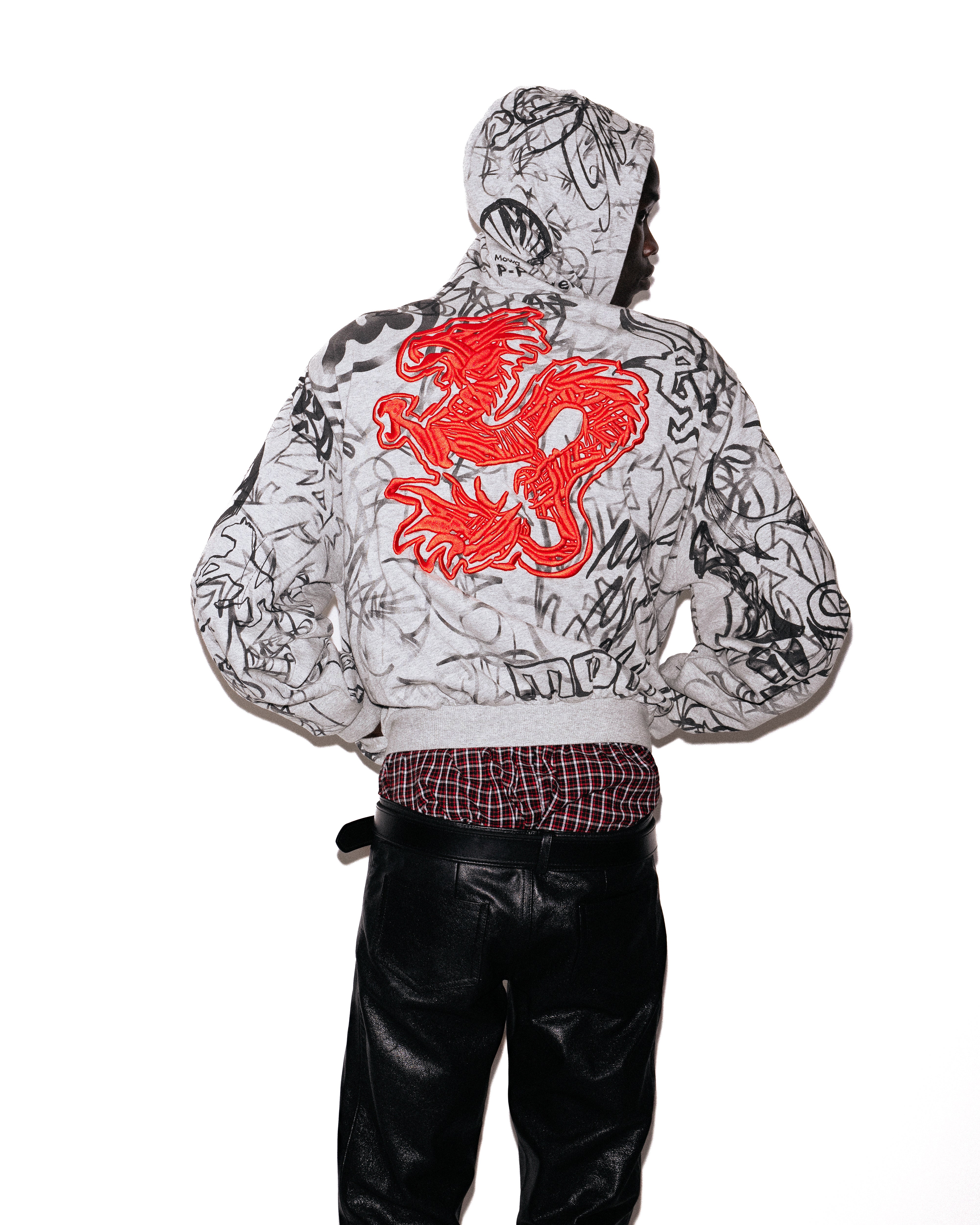 Mowalola Graffiti Track Top Hoodie Grau Baumwolle