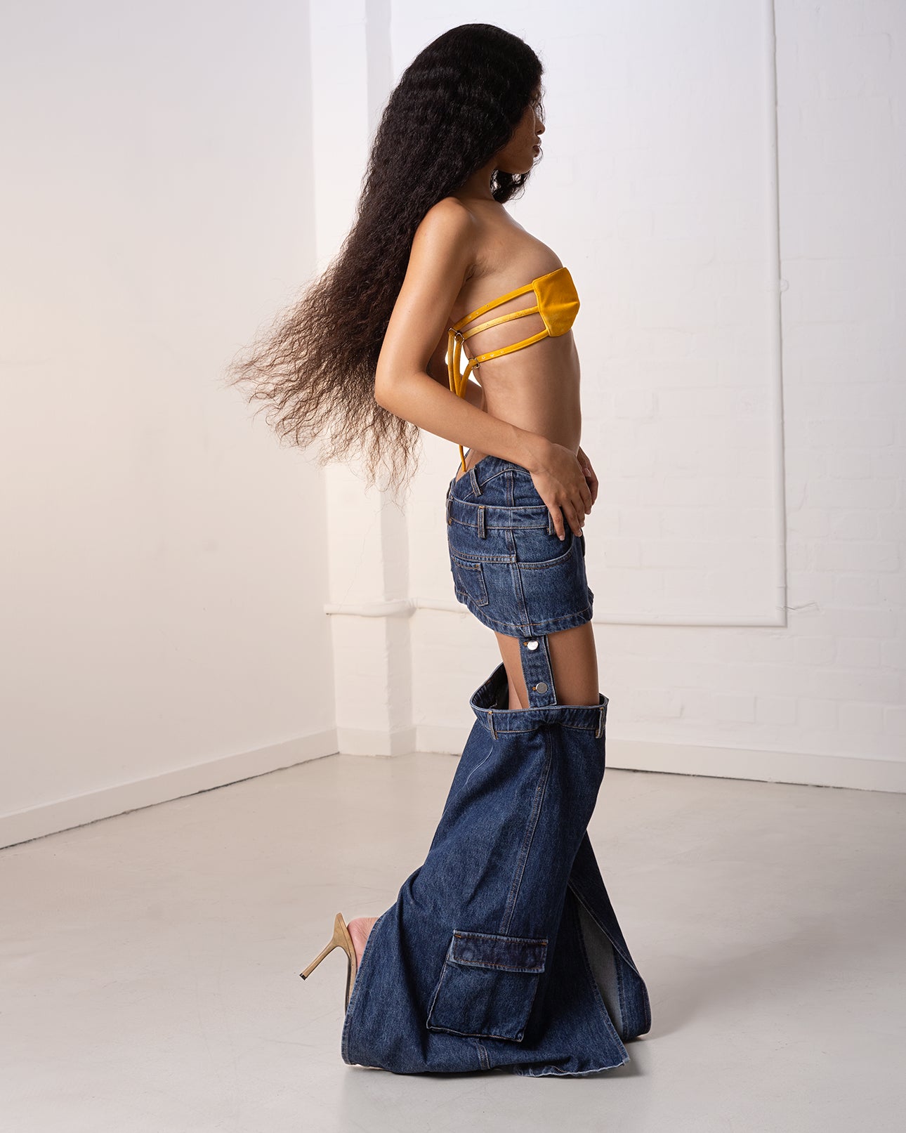 Mowalola City Dungaree Skirt Maxirock Grau Denim