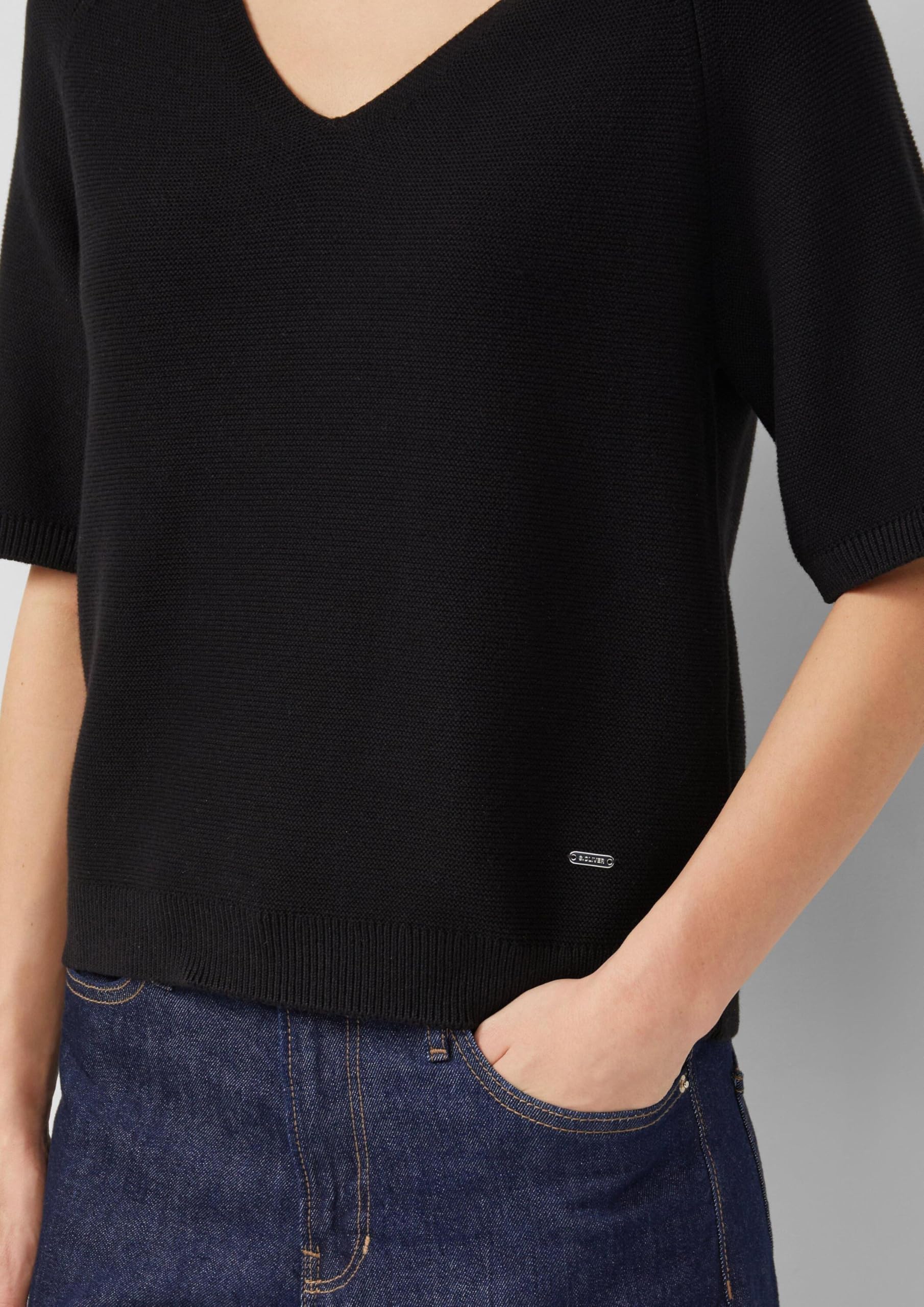 s.Oliver Red Label Kurzarm-Strickpullover Baumwollmix schwarz