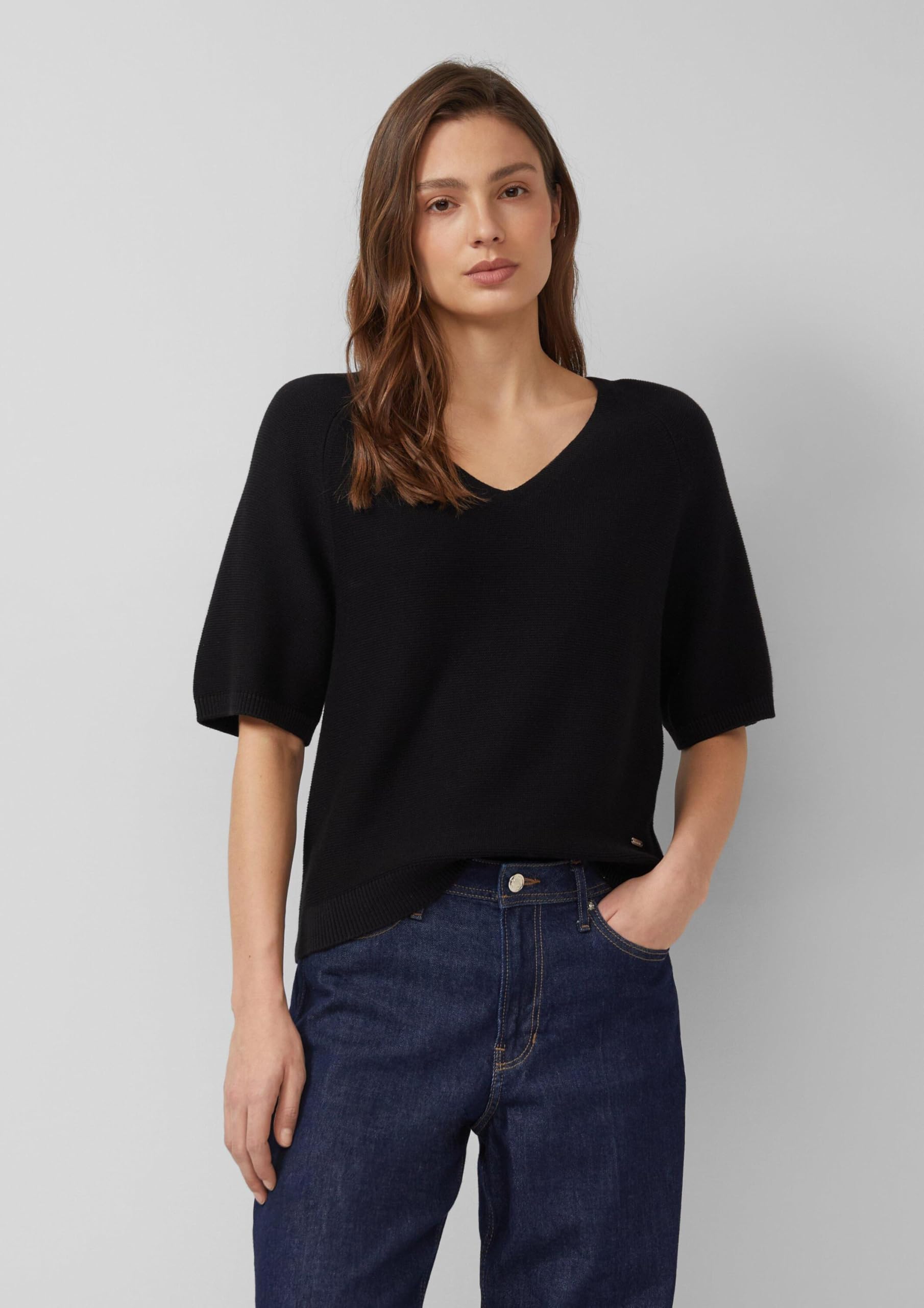 s.Oliver Red Label Kurzarm-Strickpullover Baumwollmix schwarz