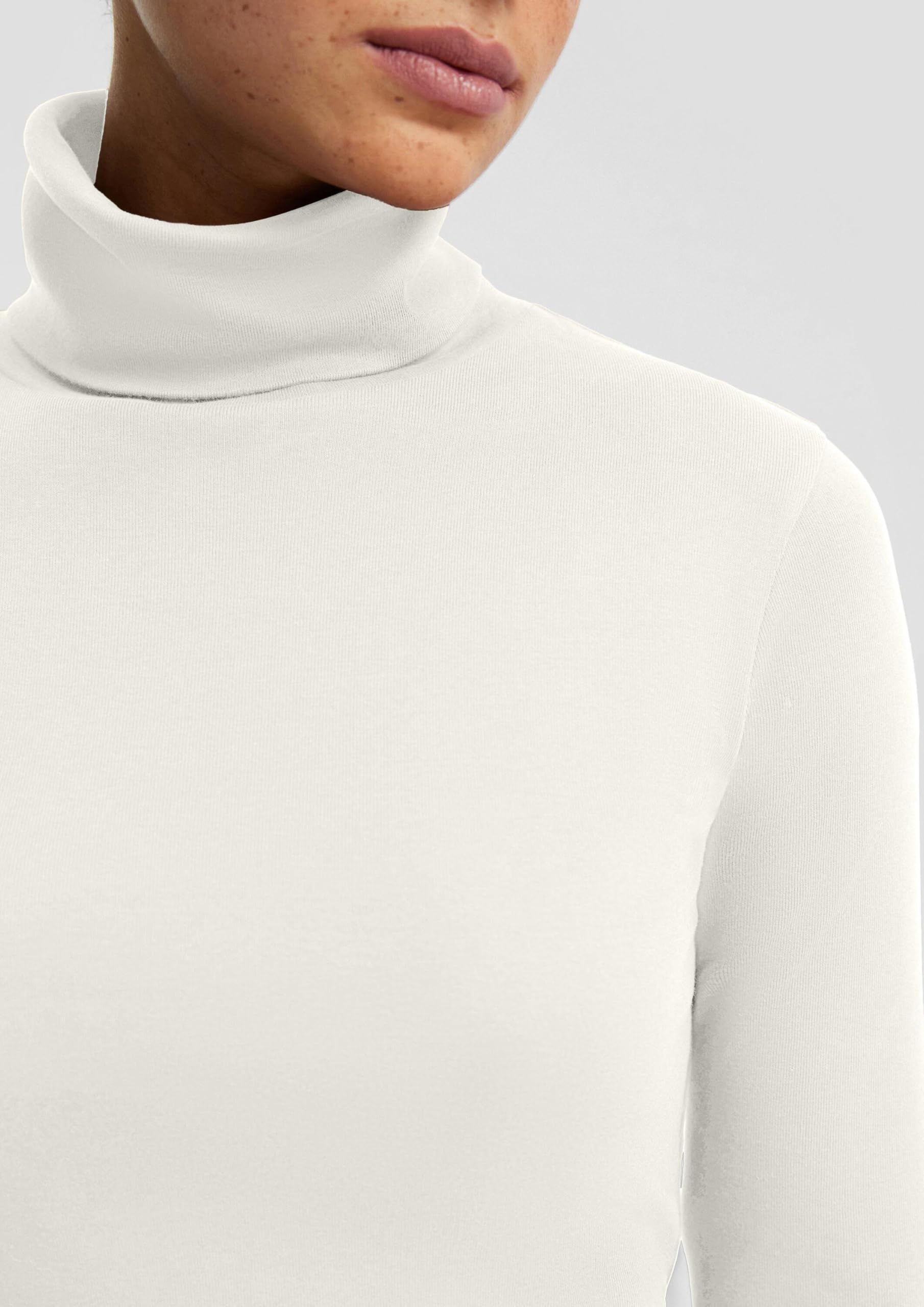 s.Oliver QS Rollkragen-Langarmshirt L ecru Baumwolle