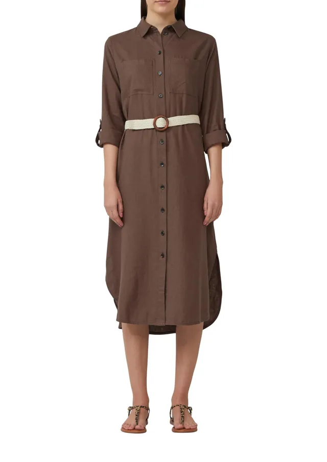 s.Oliver Hemdblusenkleid Relaxed Gürtel natur Kleid