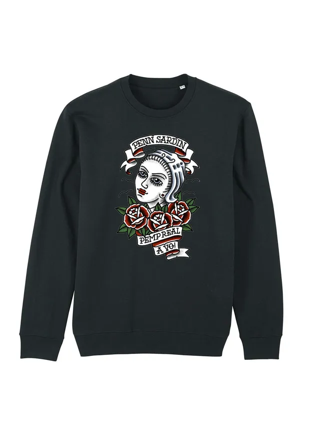 dna merch Penn Sardin Rundhalspullover Damen Schwarz Baumwolle