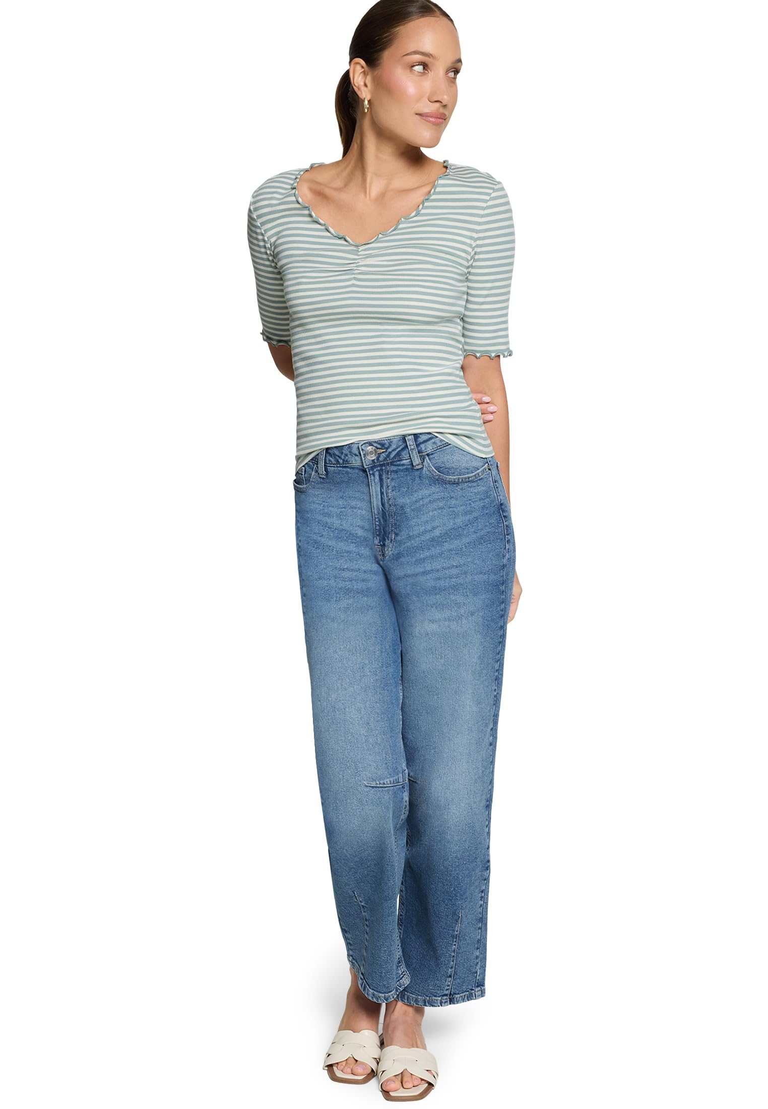 zero Halbarm-Shirt mit Raffung Shirt 38 Blue Cream