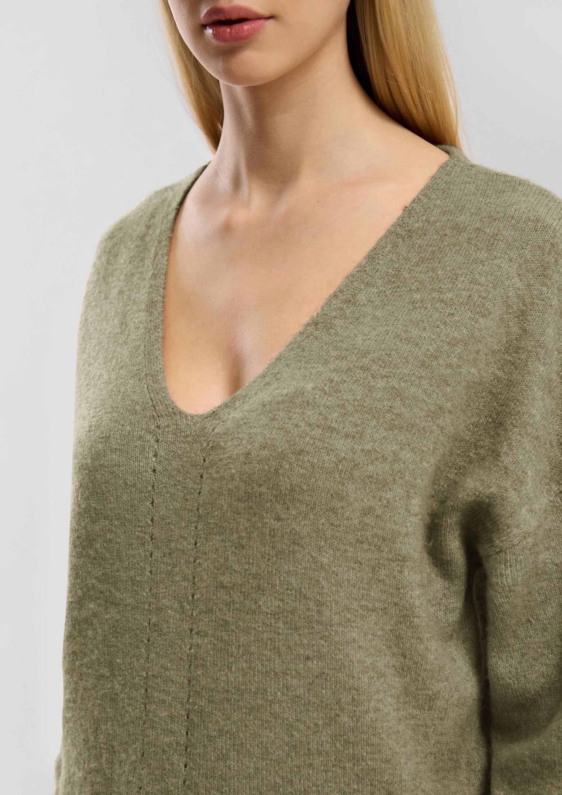 s.Oliver QS Strickpullover Ajour-Detail V-Ausschnitt