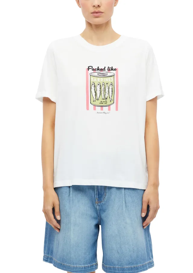 s.Oliver Red Label T-Shirt weiß Frontprint Baumwolle