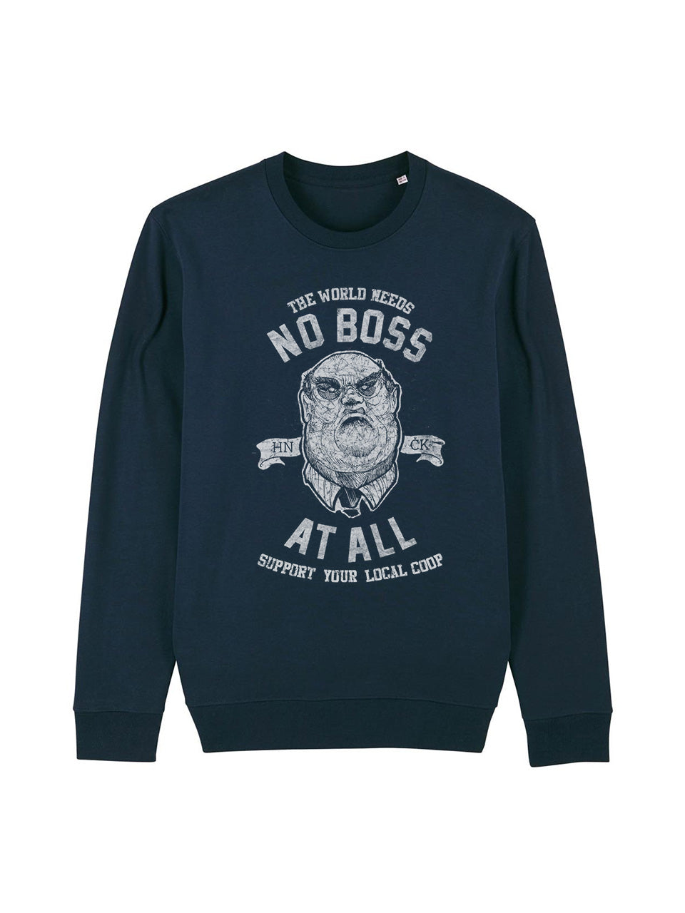 dna merch No Boss At All Rundhalspullover Schwarz Biobaumwolle