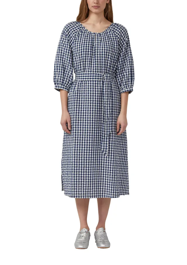 s.Oliver Red Label Seersucker-Kleid kariert 48 Gürtel