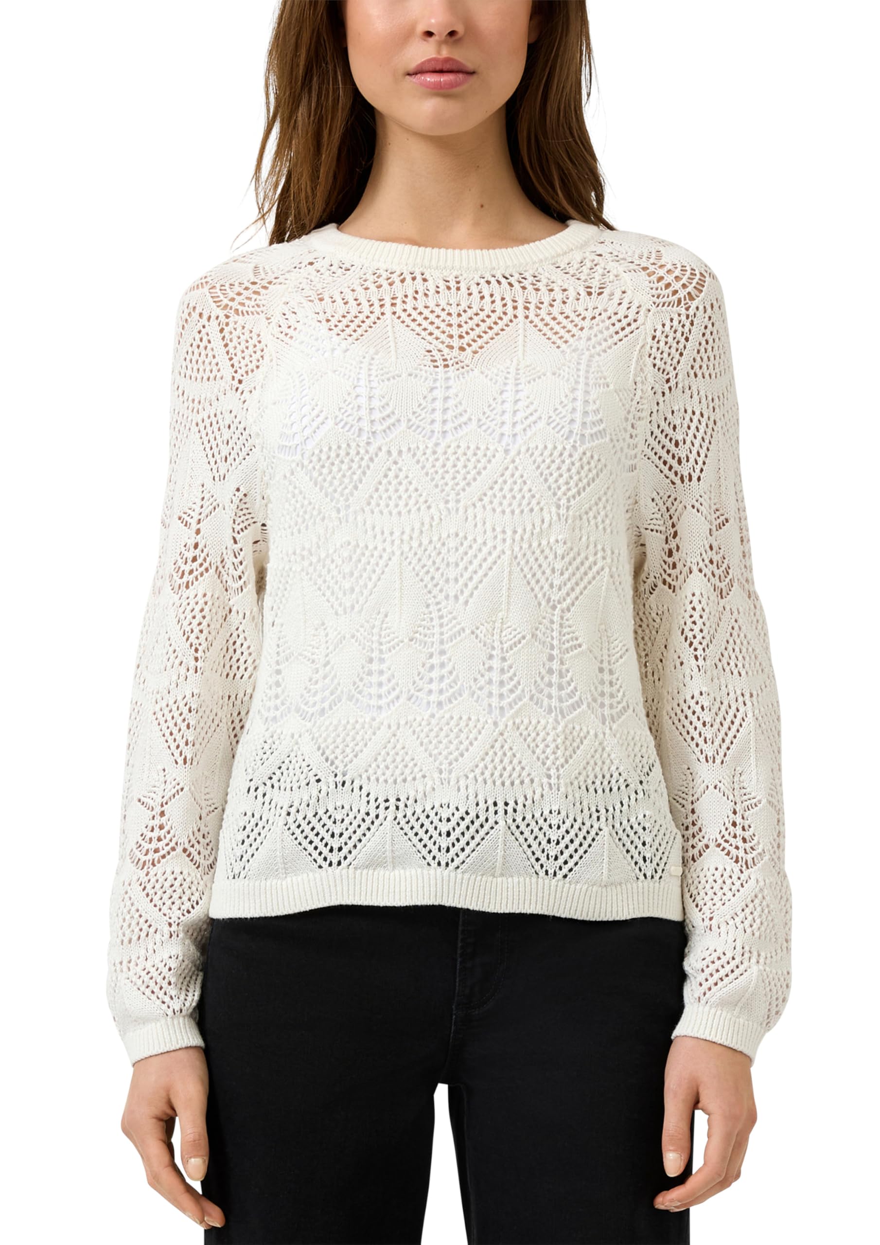 QS by s.Oliver Baumwollpullover Ajourmuster olivgrün