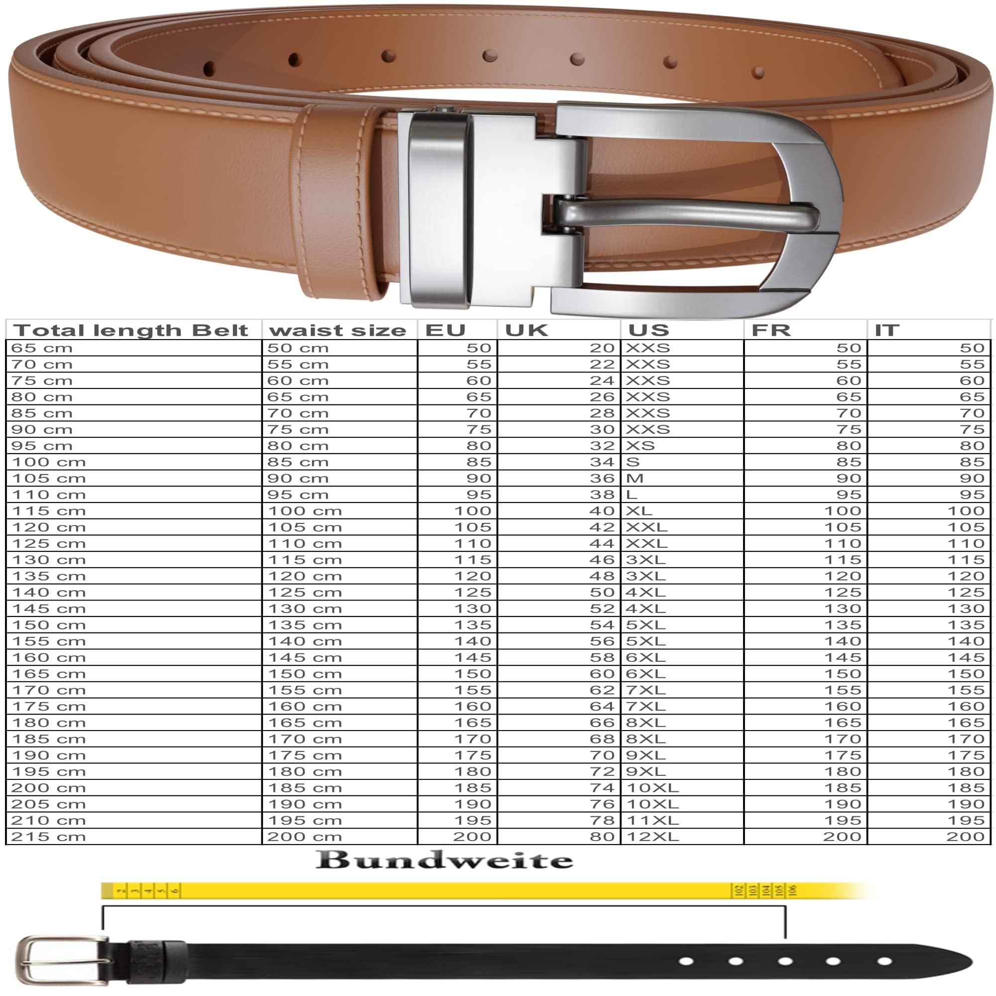 BEZLIT Herren Ledergürtel 3 cm Hellbraun Echtleder kürzbar