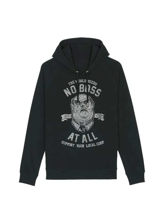 dna merch Classics No Boss At All Kapuzenpullover Schwarz Biobaumwolle